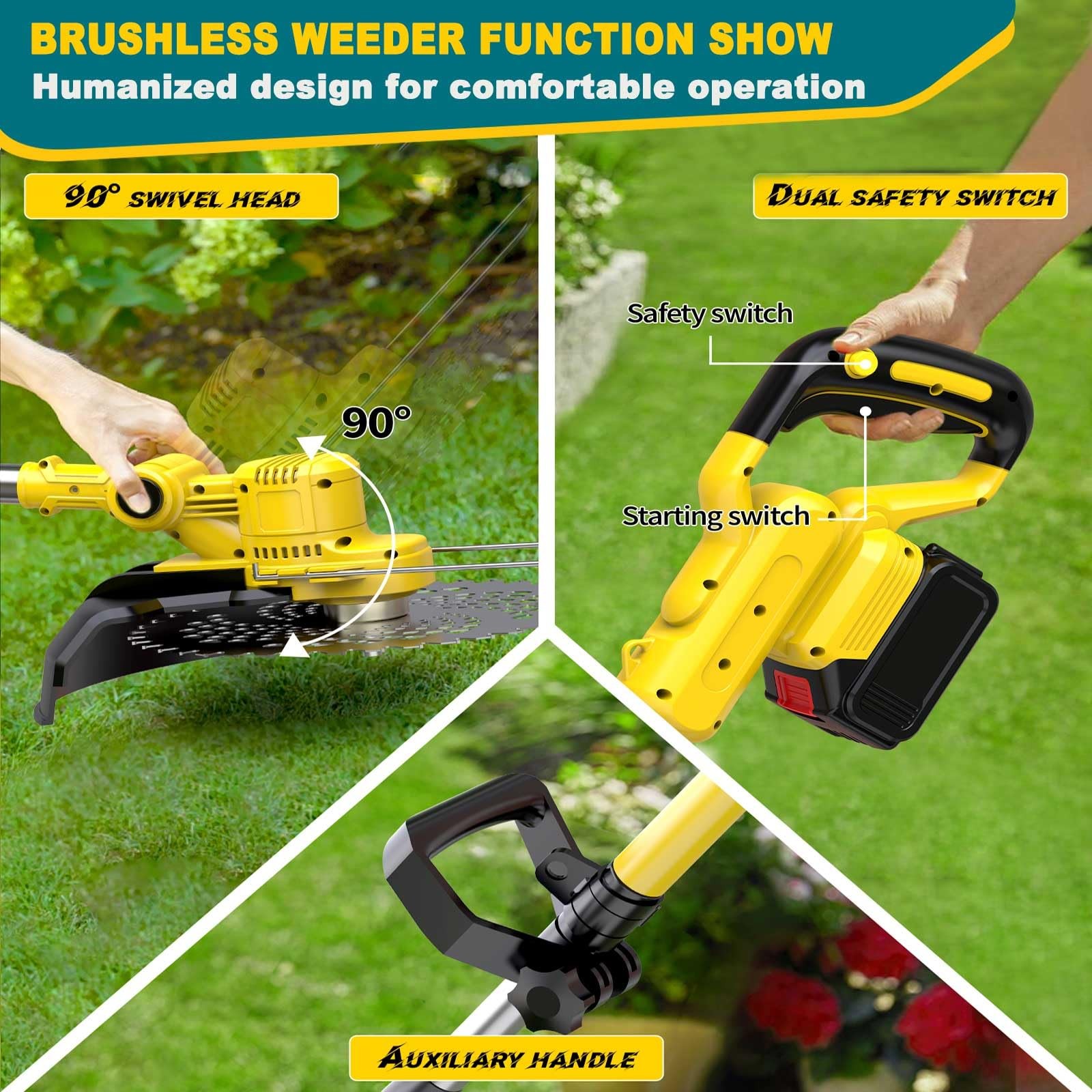 YEXLXLN Weed Wacker Cordless for Dewalt 20V MAX Battery, 4in1 Weed Wacker
