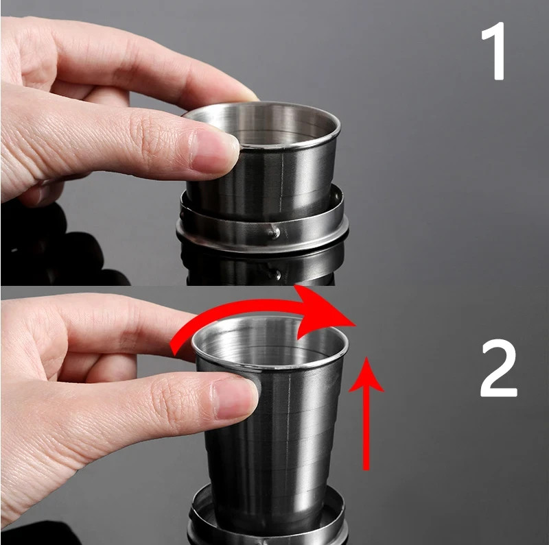 Stainless Steel Folding Cup Collapsible Camping Mug Lid Keychain Travel Cup
