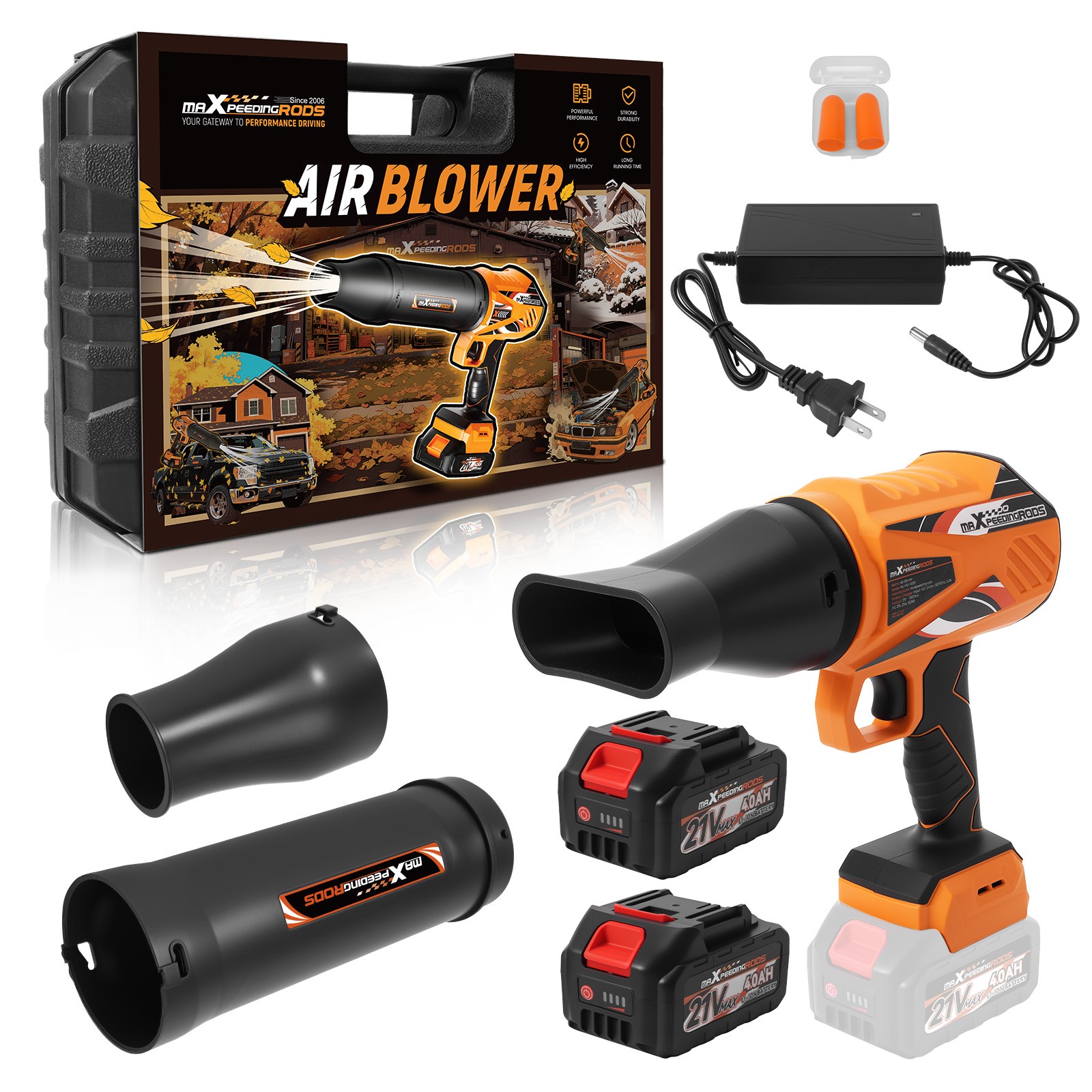 Cordless Leaf Blower 550 CFM 4000mAh 2 Batteries Handheld Electric Leaf Blower