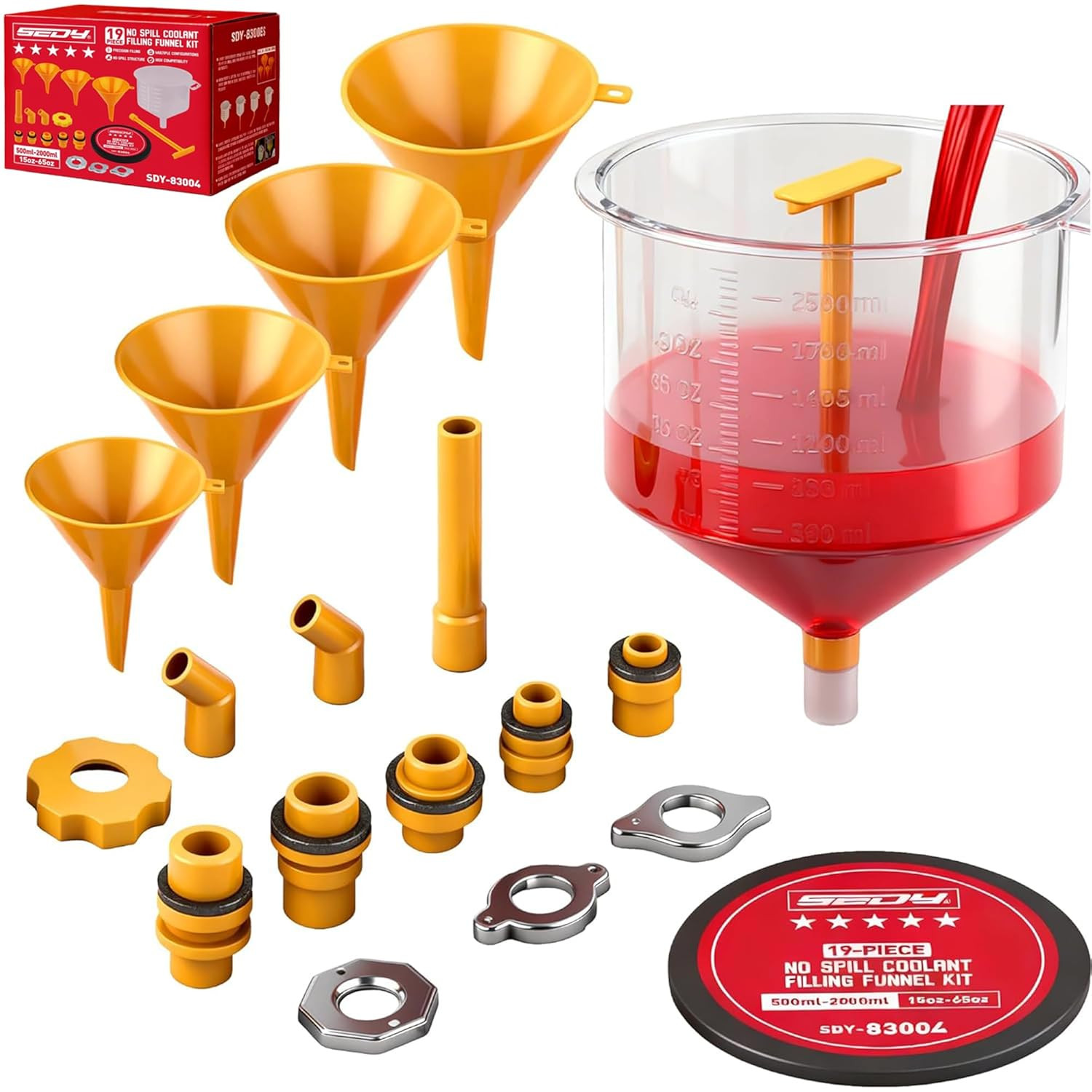Ultimate No Spill Coolant Funnel Kit – 19-Piece Spill-Free Radiator Funnel Set,
