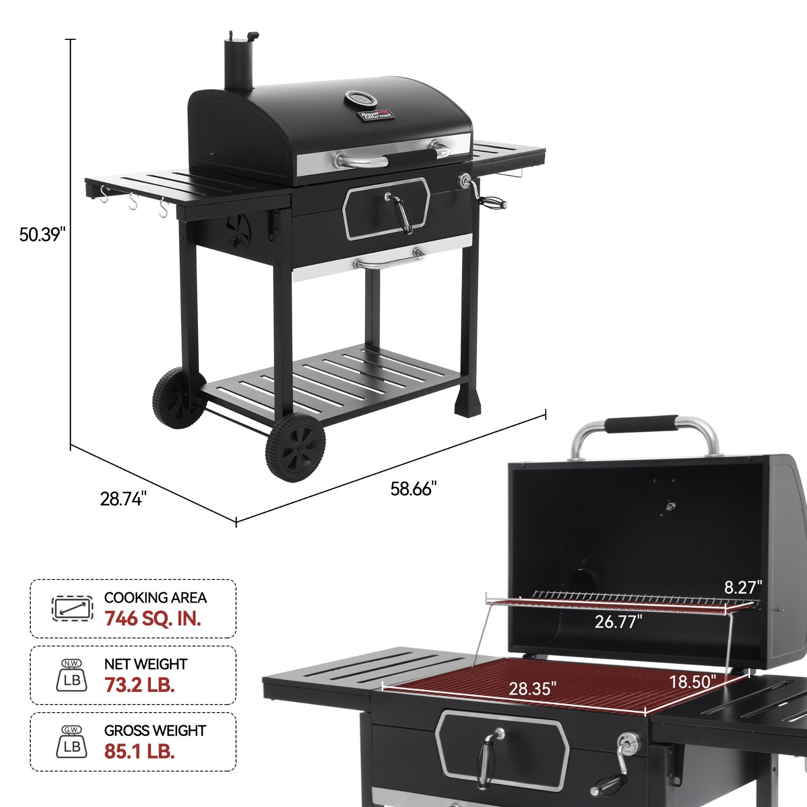 Royal Gourmet Deluxe Charcoal Grill Large Smoker Outdoor Backyard BBQ Party
