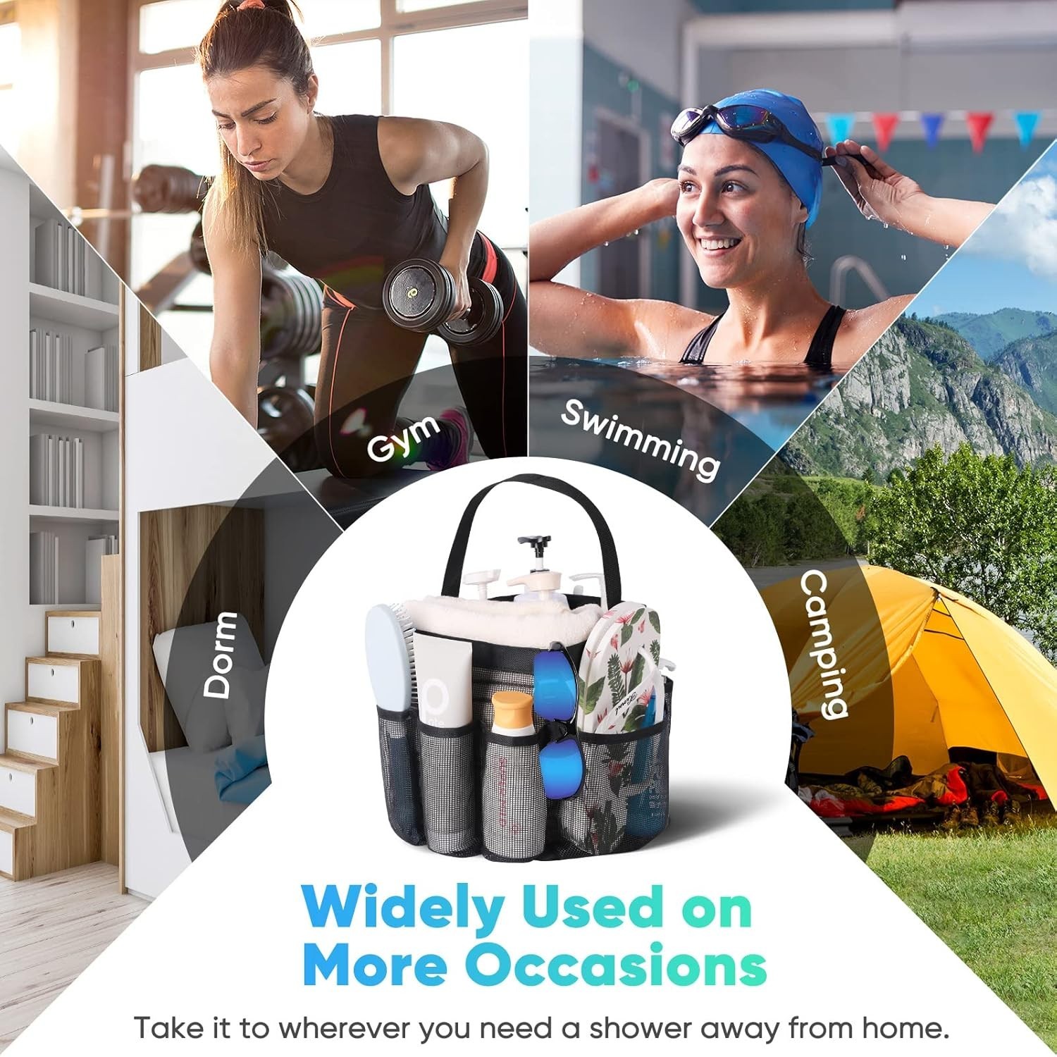 All Black Portable Shower Caddy – Large Capacity for Travel & Outdoor Adventure