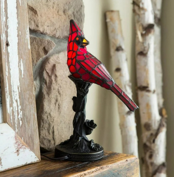Stained Glass Cardinal Lamp Table Bird Red Ornament New Light Mantel Tiffany End