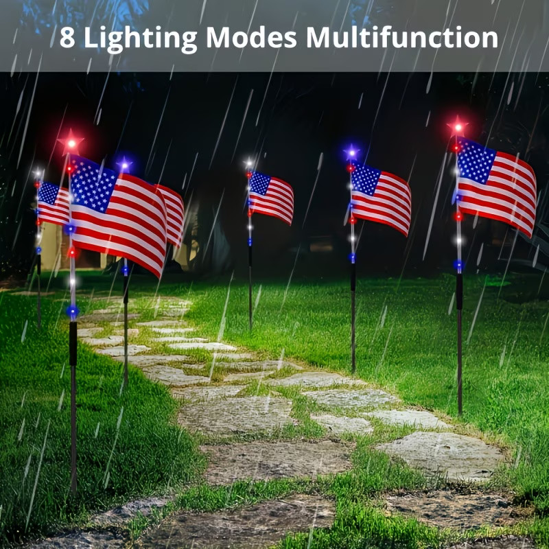 8Pcs Solar American Flag Lights Set for 4th of July Decoration Yard Garden Decor
