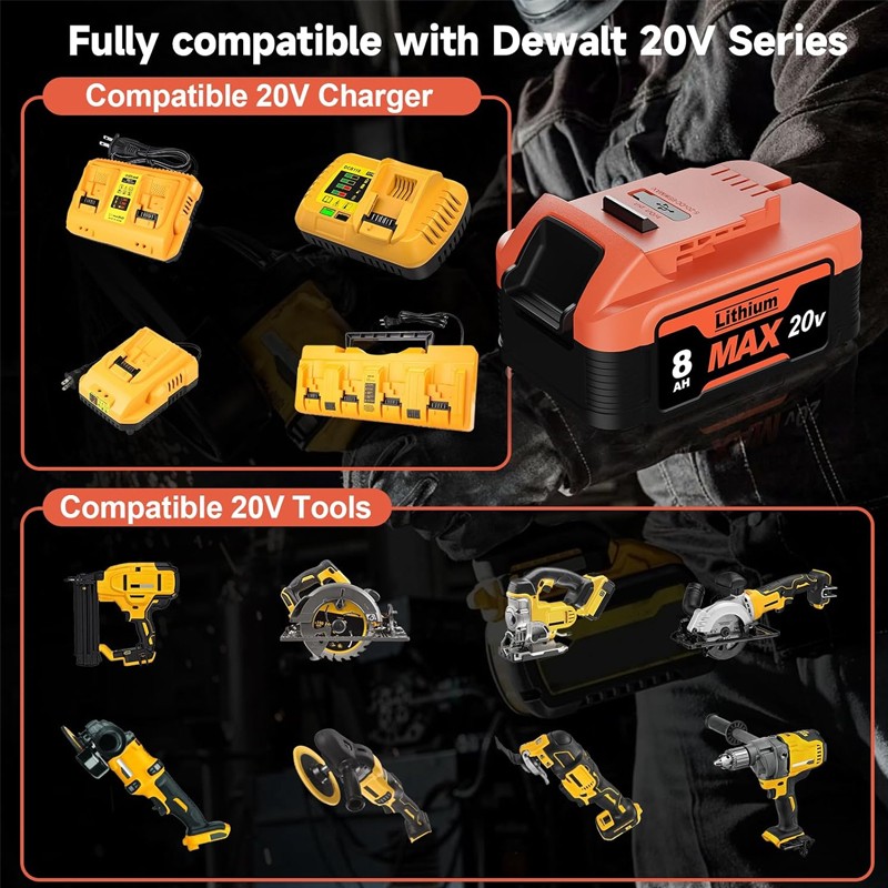 1-2Pack For DeWalt 20V 20Volt Max 8.0AH Lithium Battery DCB202-2 DCB204/Charger