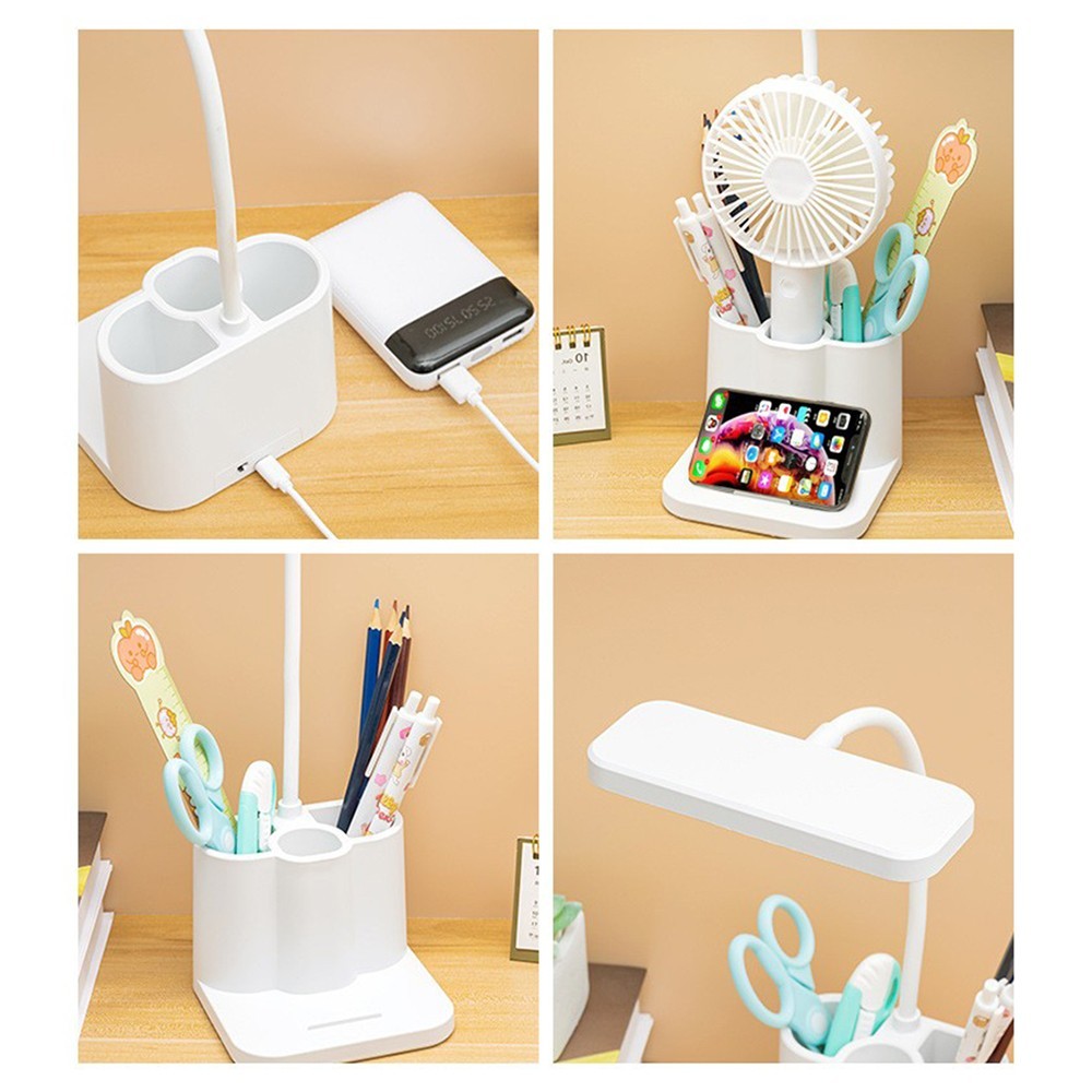 USB Rechargeable LED Desk Lamp Table Light with Pen Holder for Home Office Study