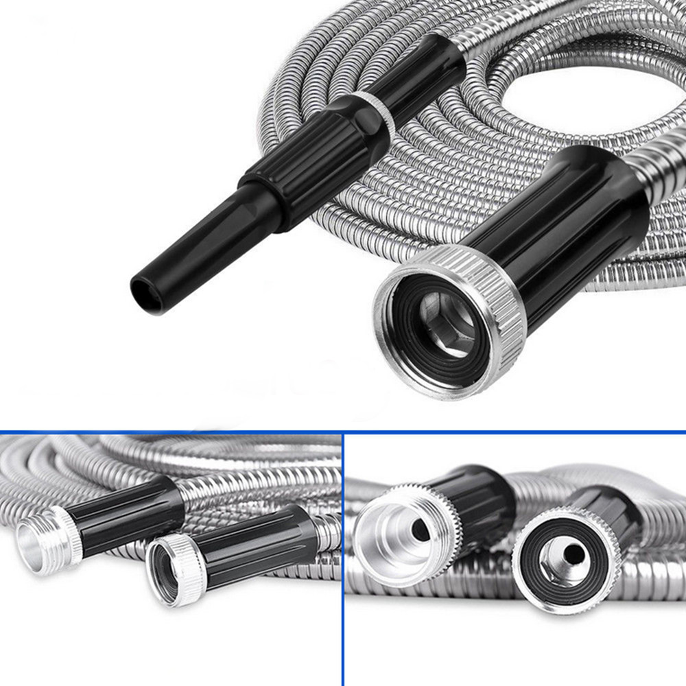 Stainless Steel Metal Garden Water Hose Pipe 25 50 75 100FT Flexible Lightweight
