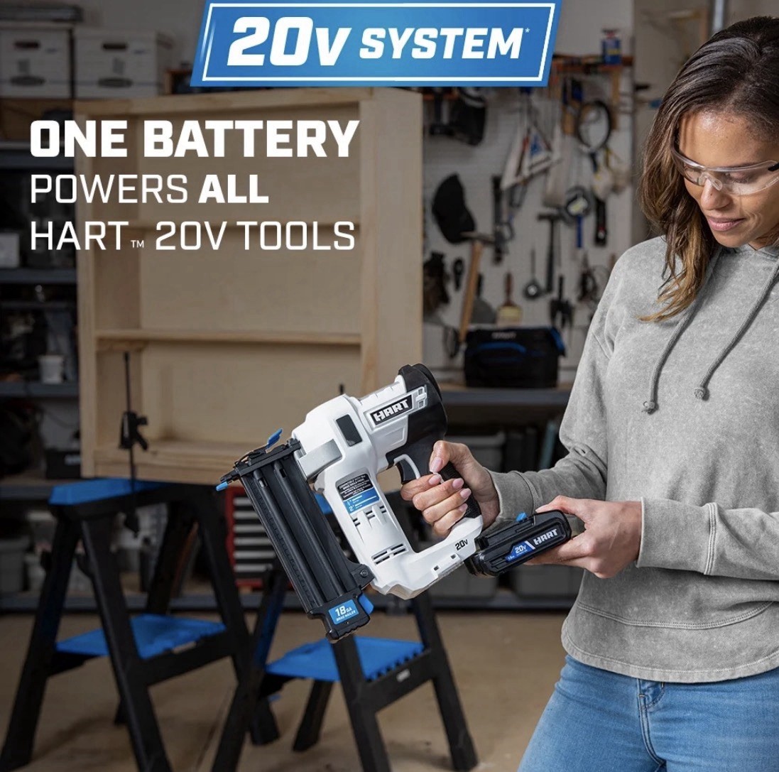 HART 20-Volt 2-inch 18-Gauge Battery-Powered Brad Nailer Kit, 1.5Ah Battery