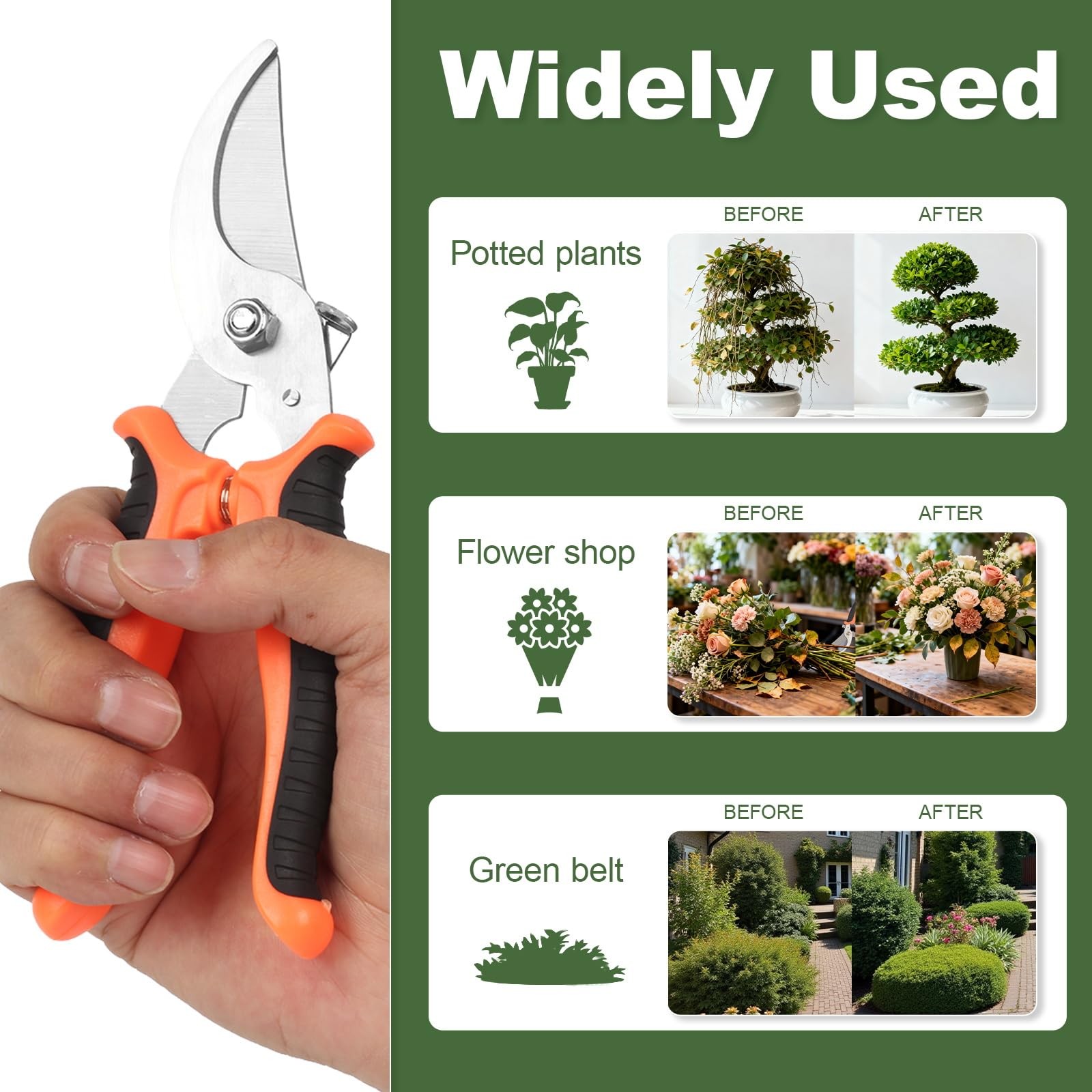 Premium 7.5IN Garden Pruners Effortless Stainless Steel Shears for Shrubs