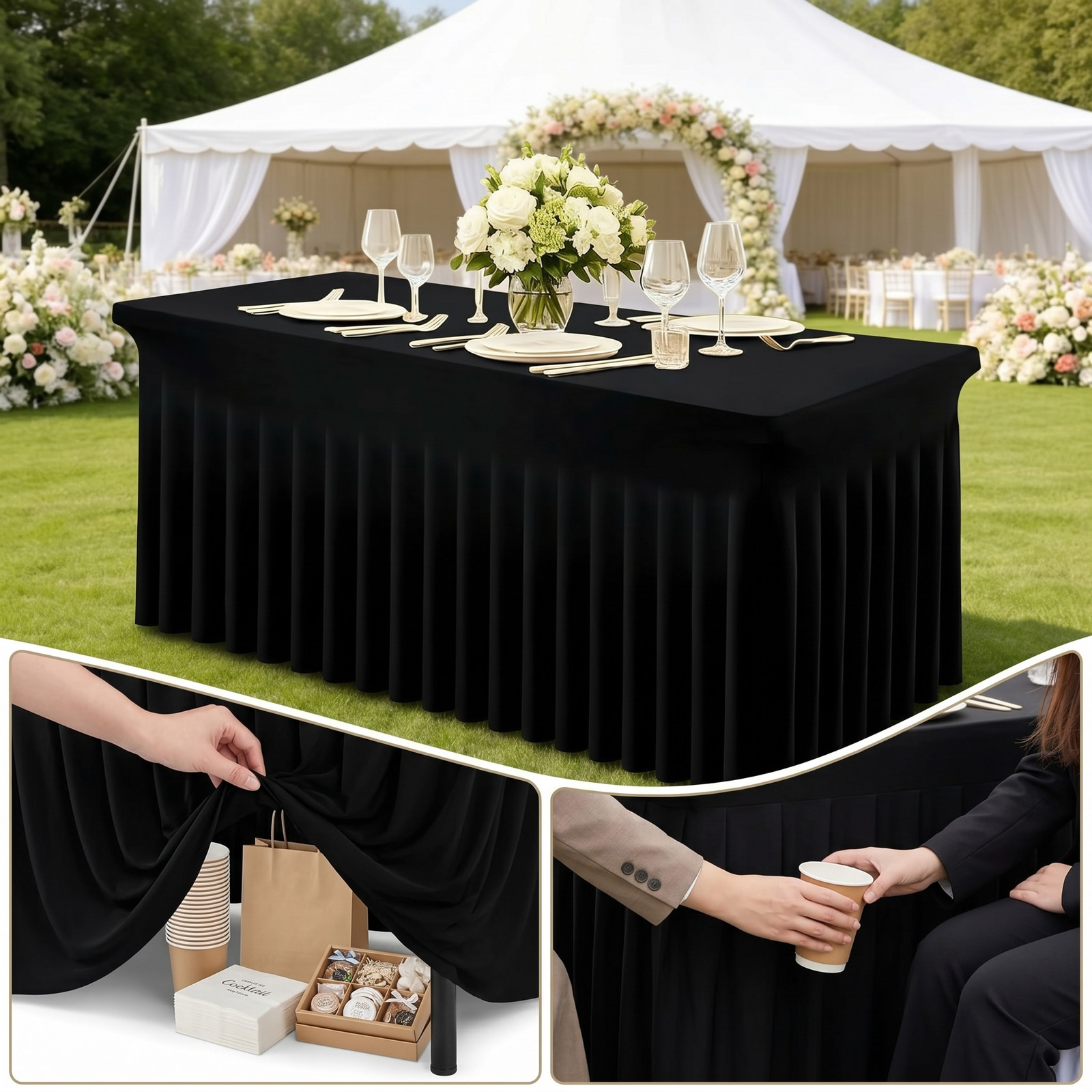 6FT Rectangular Spandex Table Cover Stretch Fitted Tablecloth for Vendor Wedding