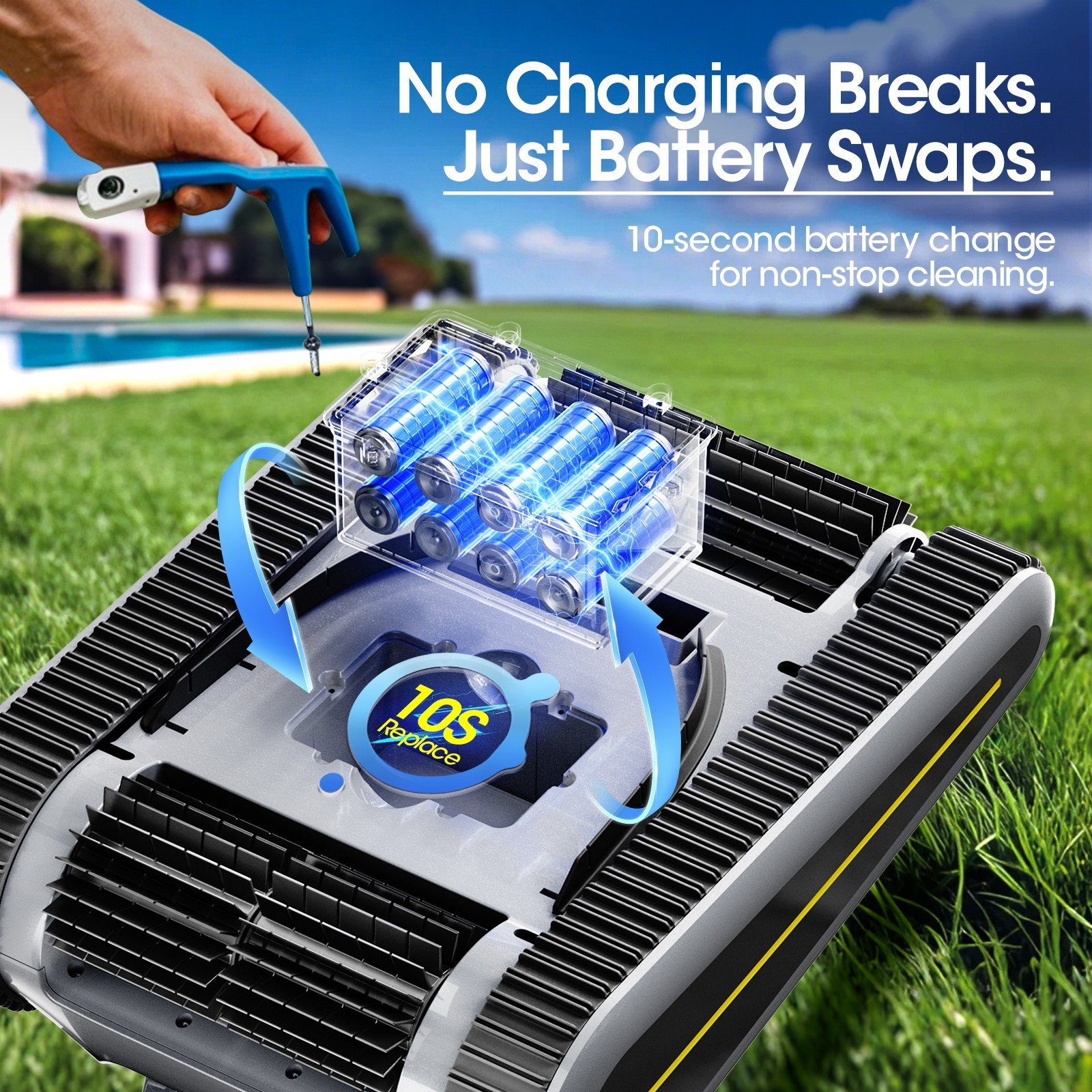 Seauto Cordless Robotic Pool Cleaner Wall & Waterline Cleaning Up To 2000 Sq.Ft