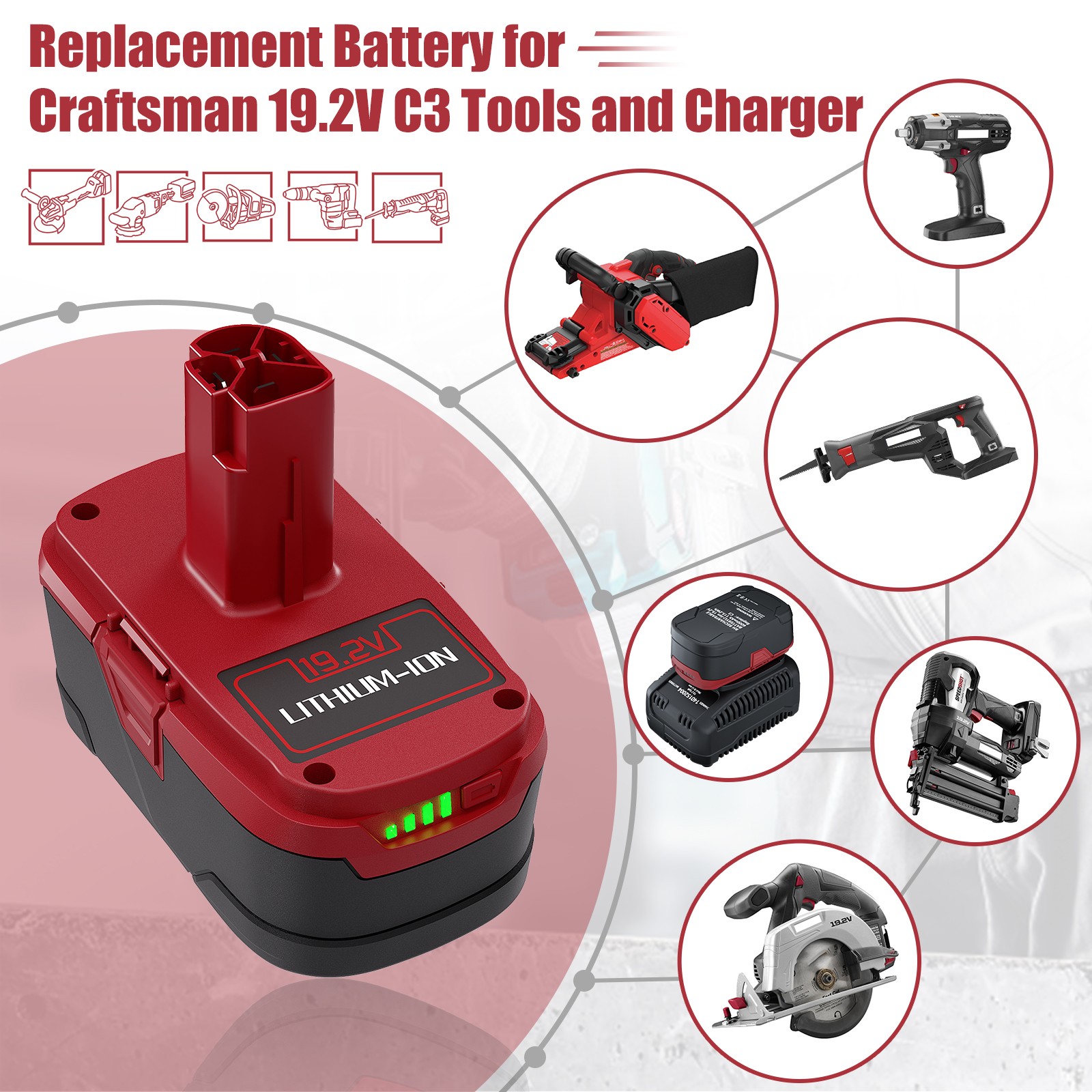 2-1Pack 8.0Ah For CRAFTSMAN 19.2VOLT C3 LI-ION DIEHARD BATTERY PACK 315.PP2011