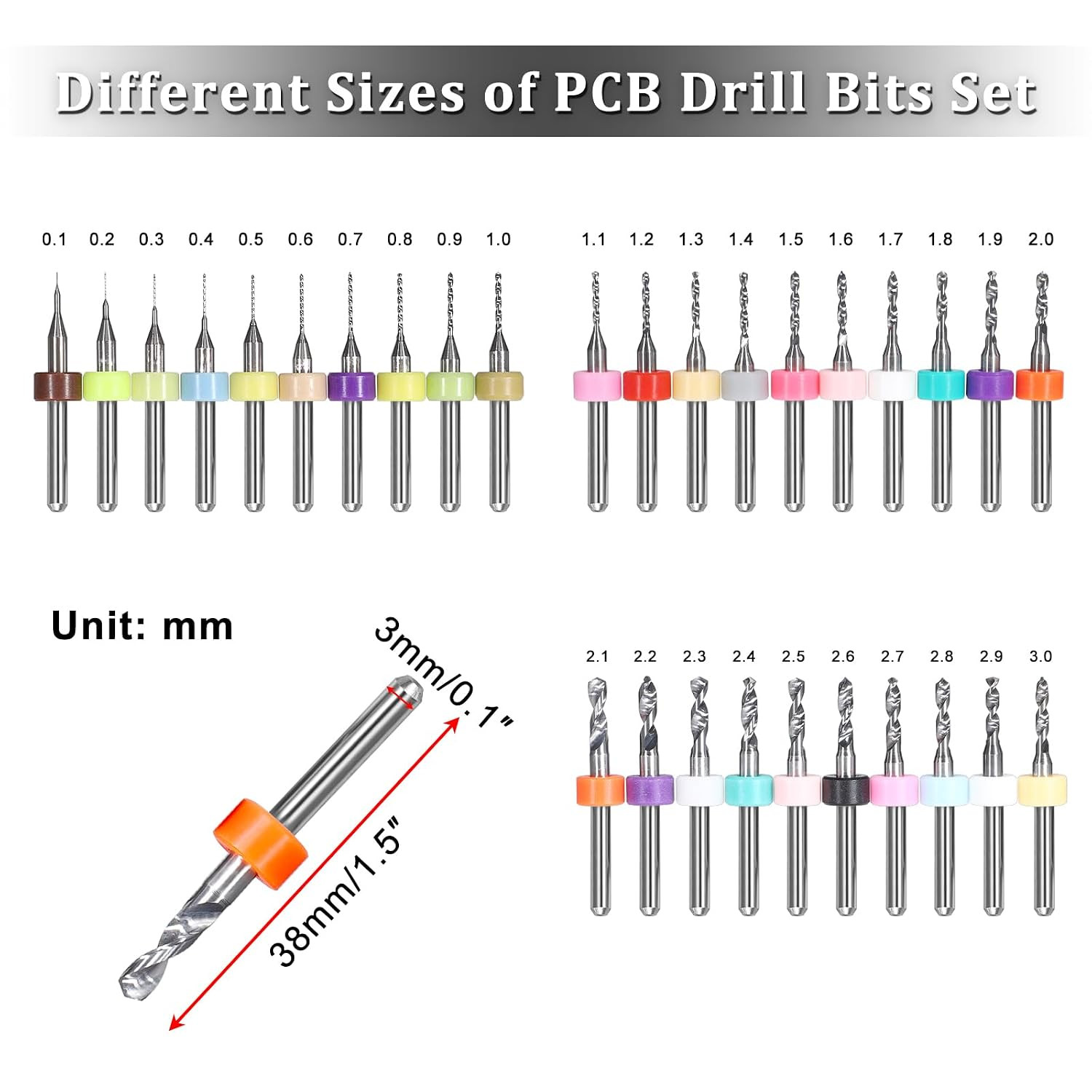 Ownmy 40PCS PCB Drill Bits from 0.1Mm-3.0Mm Micro Drill Bits Set, Spiral Flute C