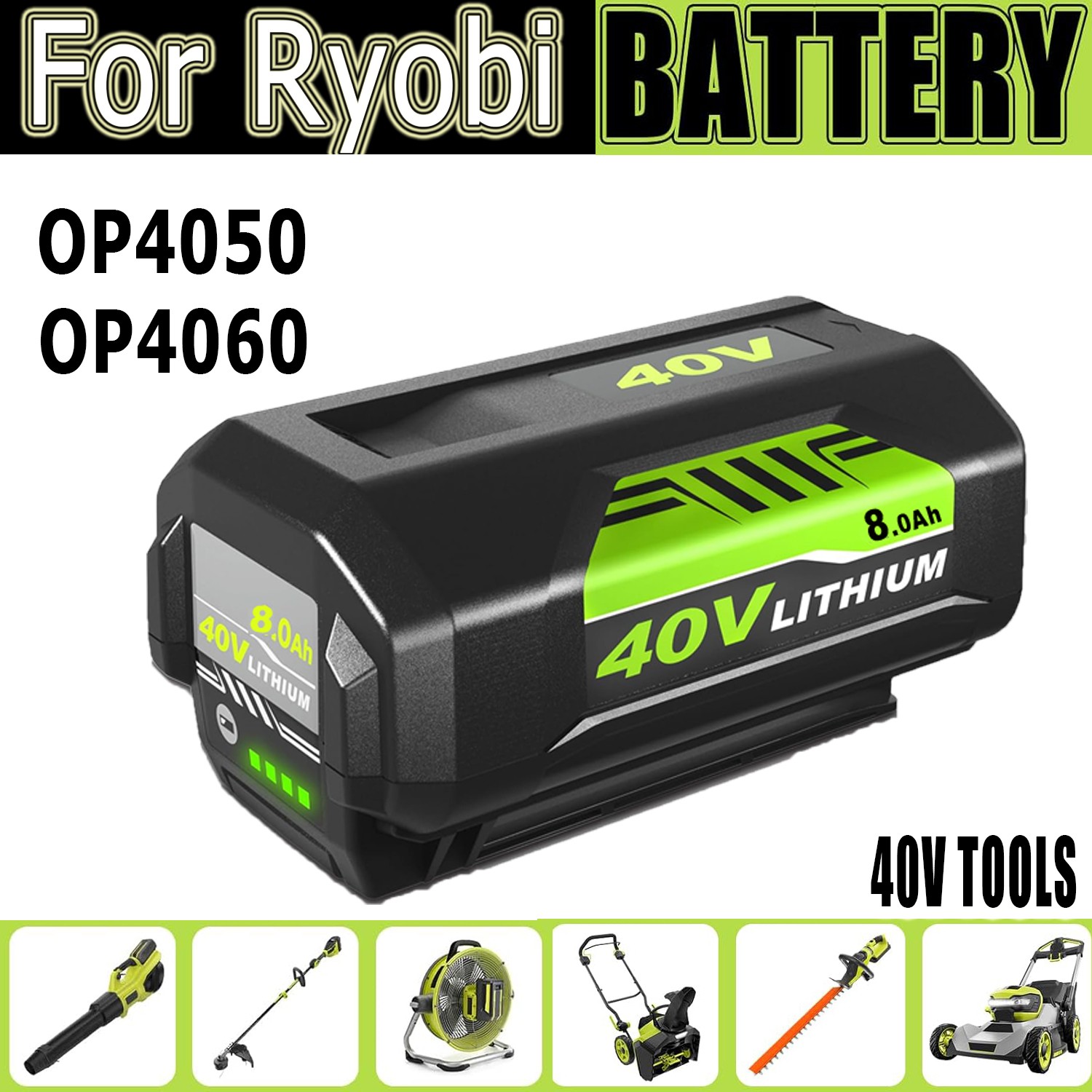 40V Battery For Ryobi 8000mAh High Capacity Lithium OP4050 OP40602 8.0ah Battery