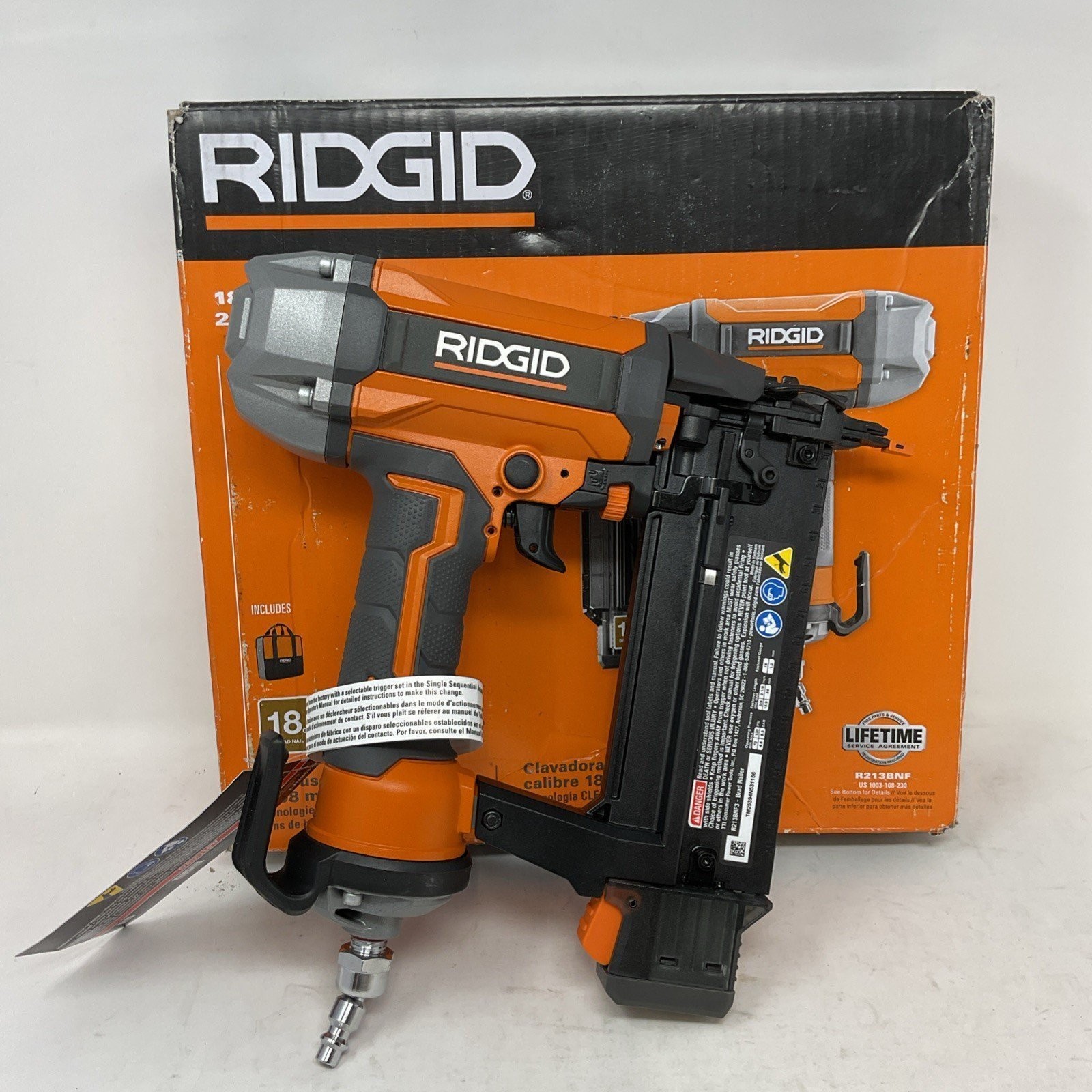 Ridgid Pneumatic 18-Gauge 2-1/8 in. Brad Nailer W/Bag R213BNF