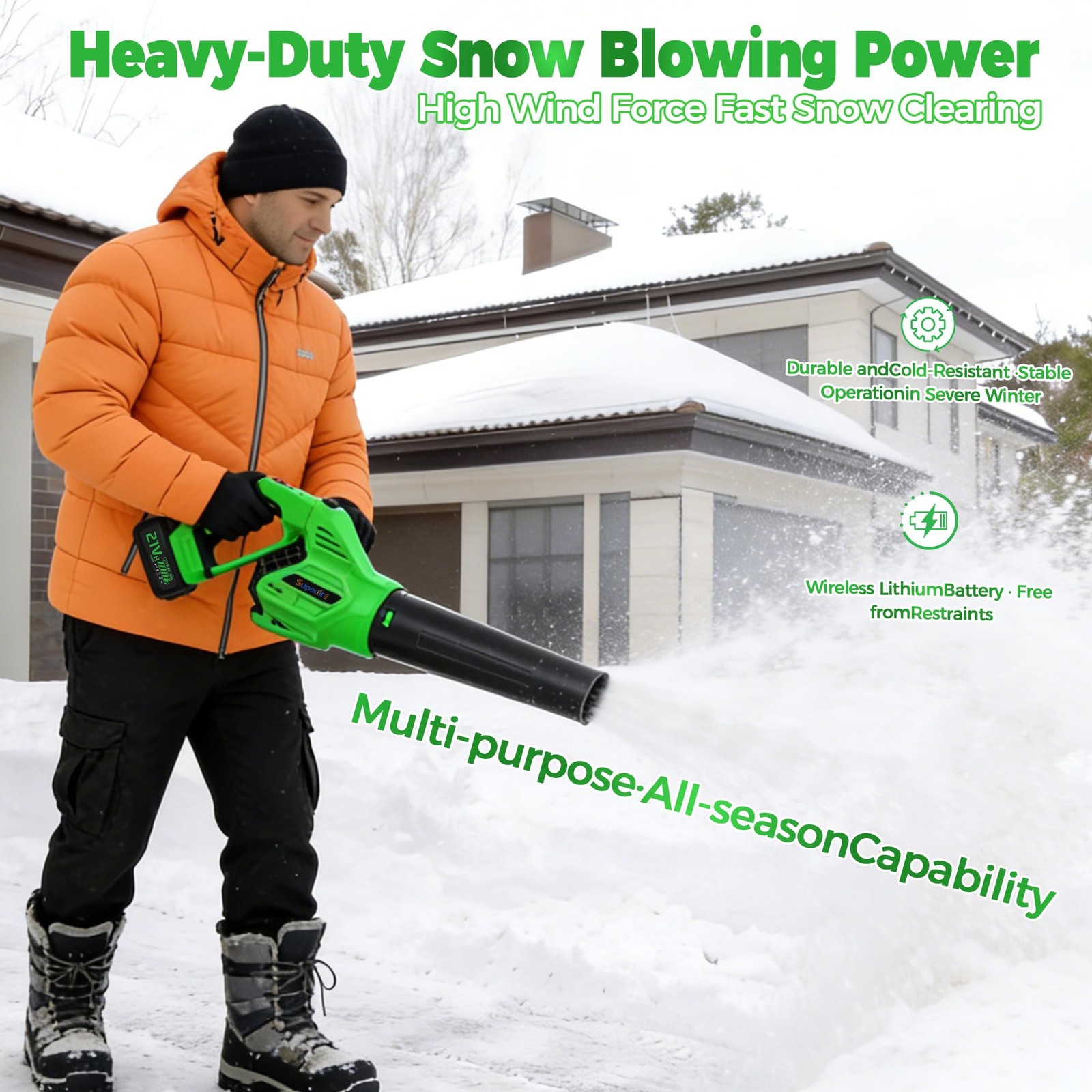 SUPEAIR Leaf Blower Cordless with 2 Batteries and Charger, 750CFM 668-Green