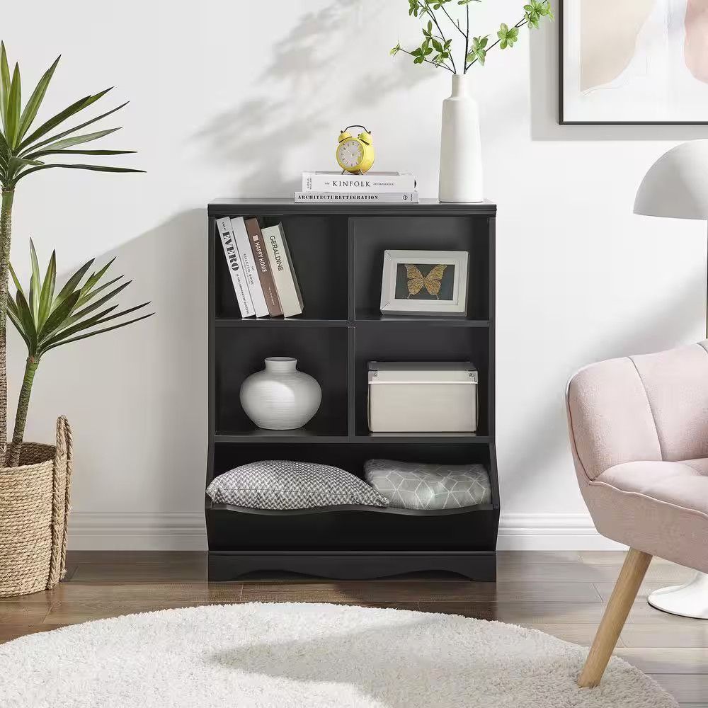 35 In. Black Multi-Cubby Storage Cabinet