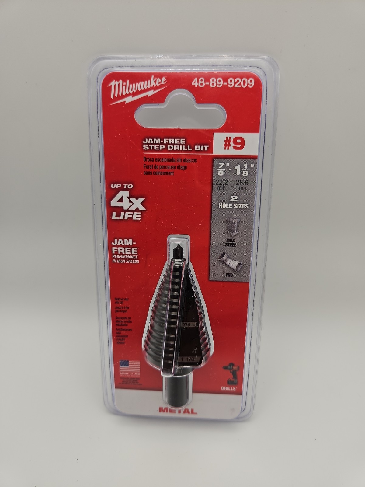 Milwaukee 48-89-9209 Jam Free 7/8-1 1/8 Step Drill Bit #9 For Metal New G2