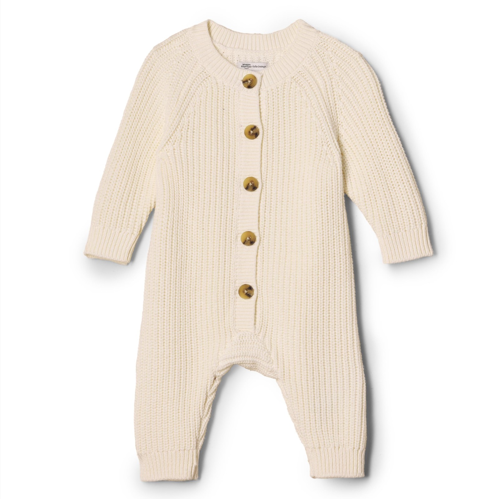 Amazon Essentials Unisex Babies’ Cotton Knit Playsuit, Ivory, 3-6 Months