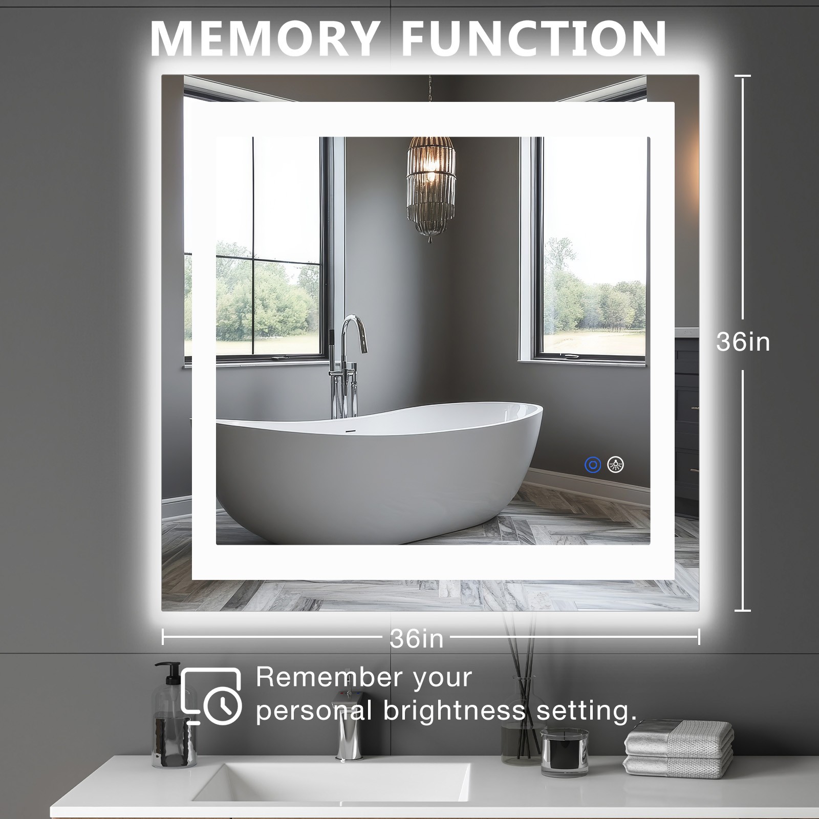 Dual LED Lighted Bathroom Mirror,Smart Memory Function,Anti-Fog Vanity Mirror