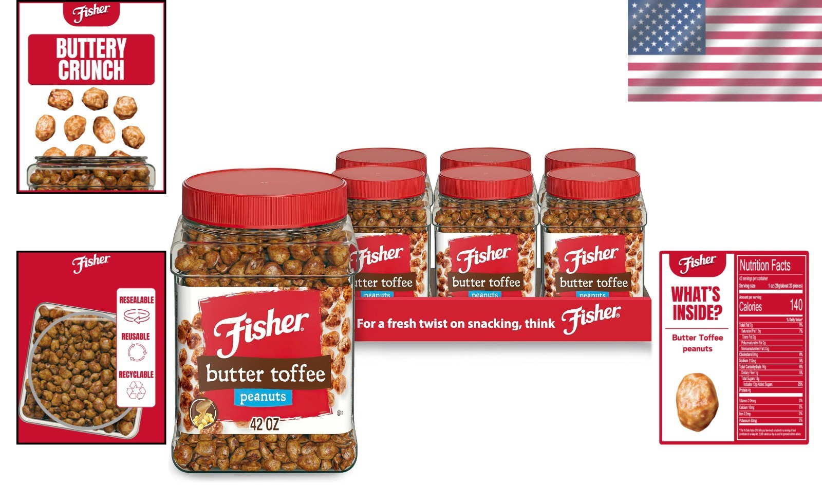Protein-Packed Butter Toffee Peanuts, 42oz x 6