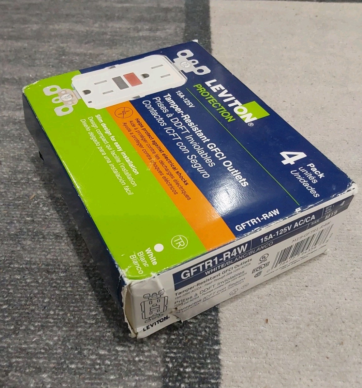 Leviton 15A 125V Tamper Resistant GFCI Outlet – White (4 Pack) GFTR1-R4W New D3