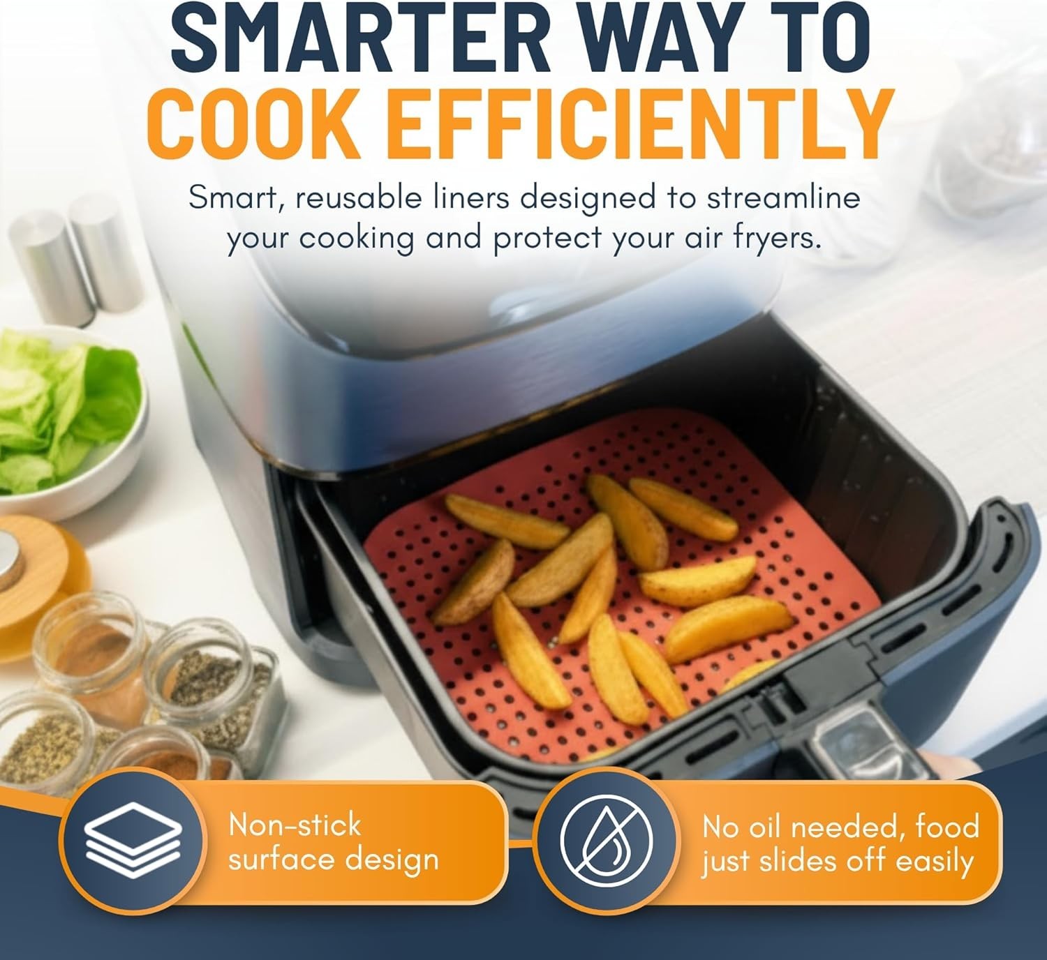 3 Pk Reusable Silicone Air Fryer Liner 8.5 Inch Non-Stick Easy-Clean Accessories