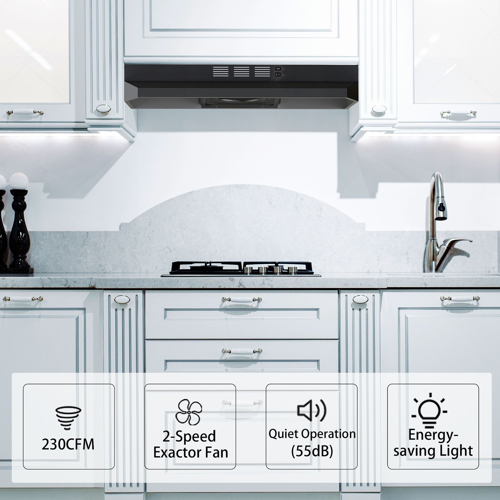 30 inch Under Cabinet Range Hood 230CFM Ducted/Ductless Black Painted w/LED New