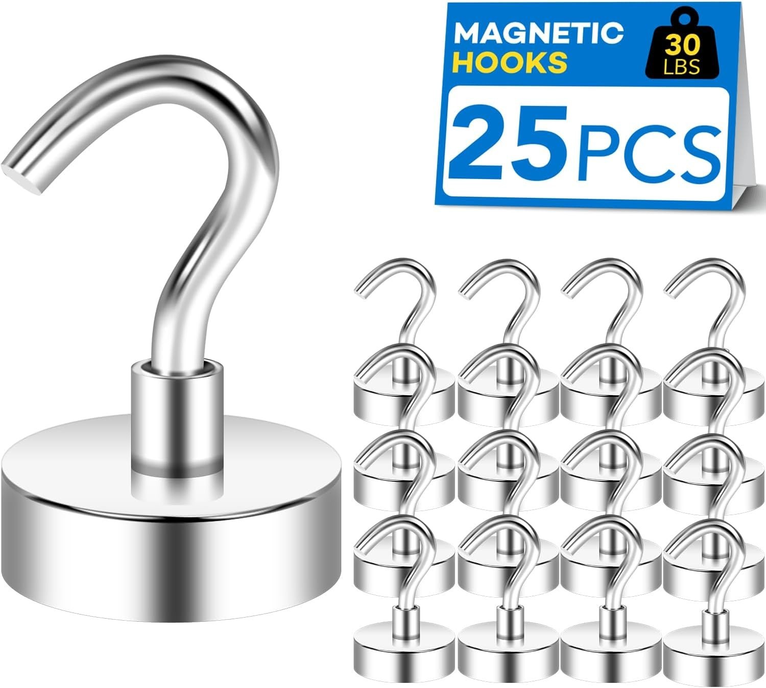All-Purpose Magnetic Hooks, 30lbs Capacity – 25 Pack for Indoor & Outdoor Use