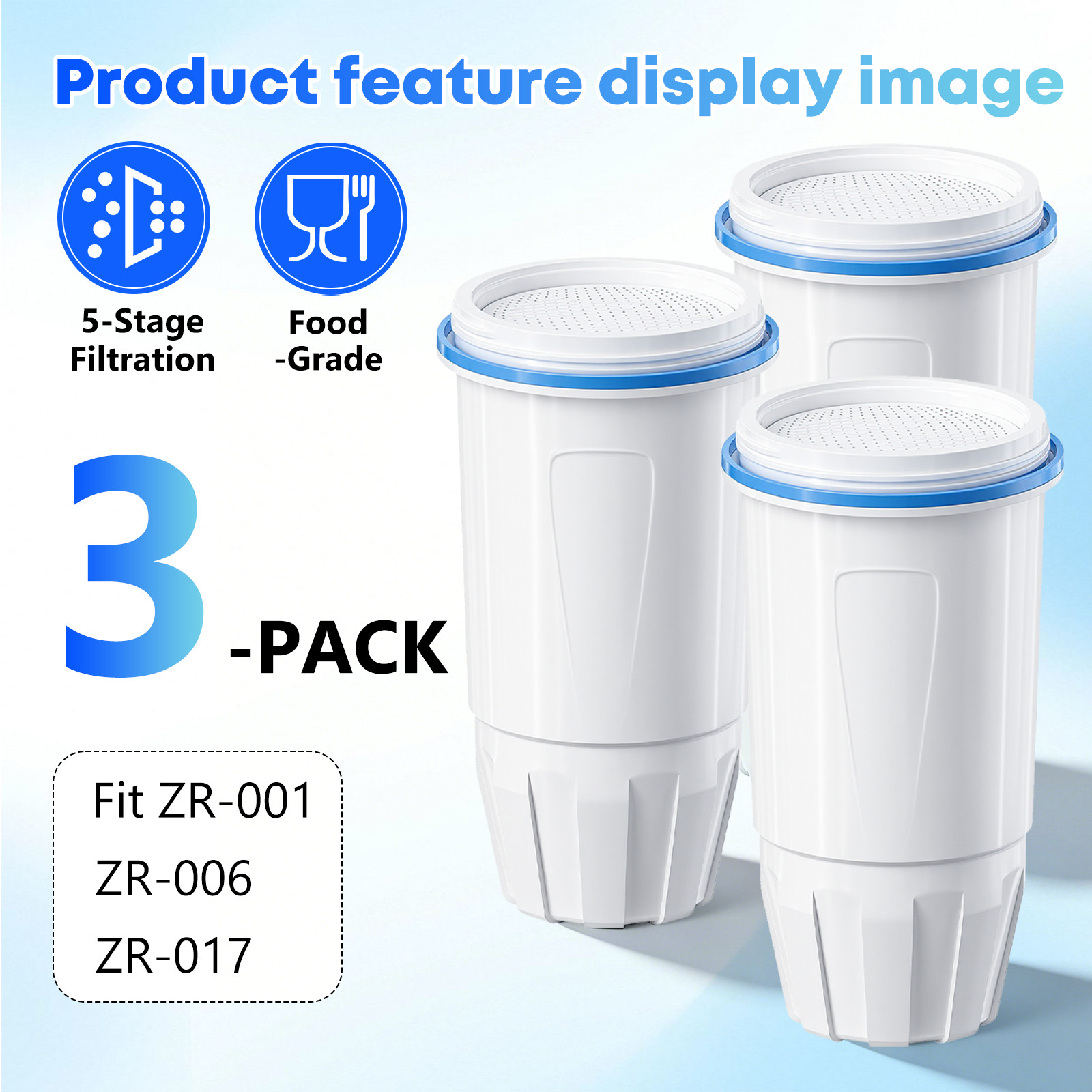 Zero Pitcher Water Filter Replacement 5-Stage 3 Pack Fit ZR-001 ZR-004