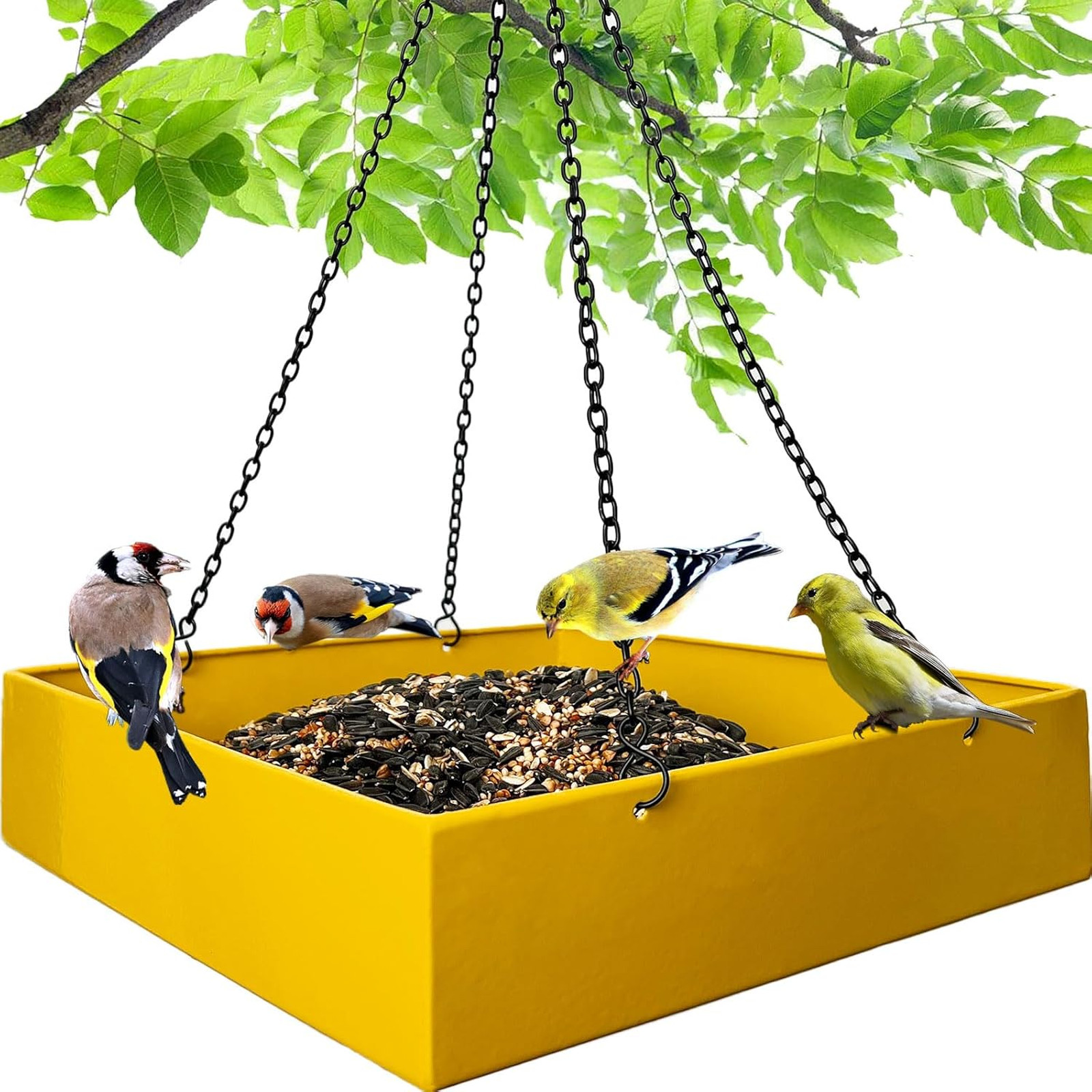 Outdoor Bird Feeder Platform Metal Large Capacity 3.5 lbs Yellow Wild Bird Feed