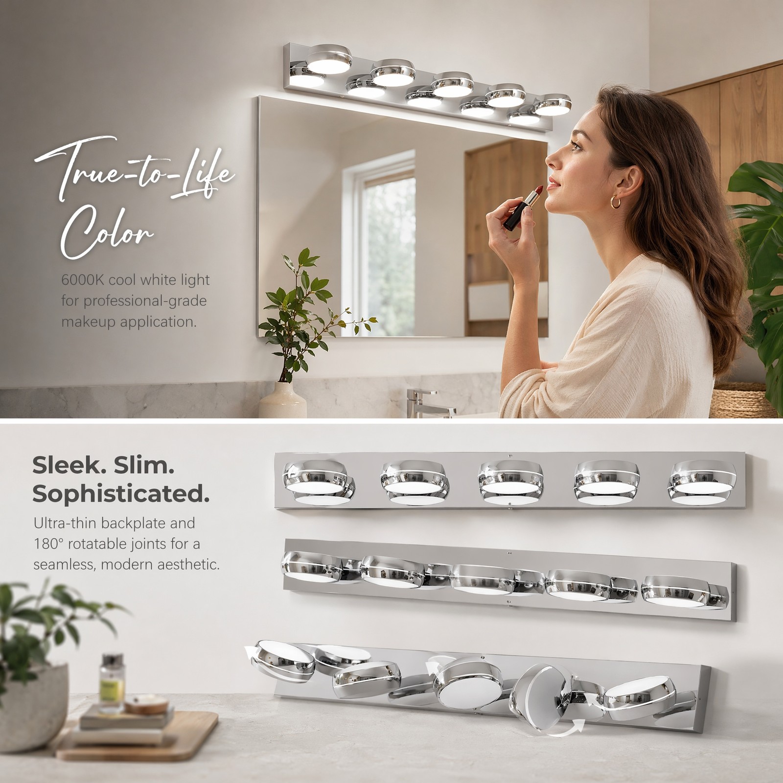 35 in Bathroom Modern Chrome LED Vanity 5 Light Over Mirror Wall Sconce Fixture
