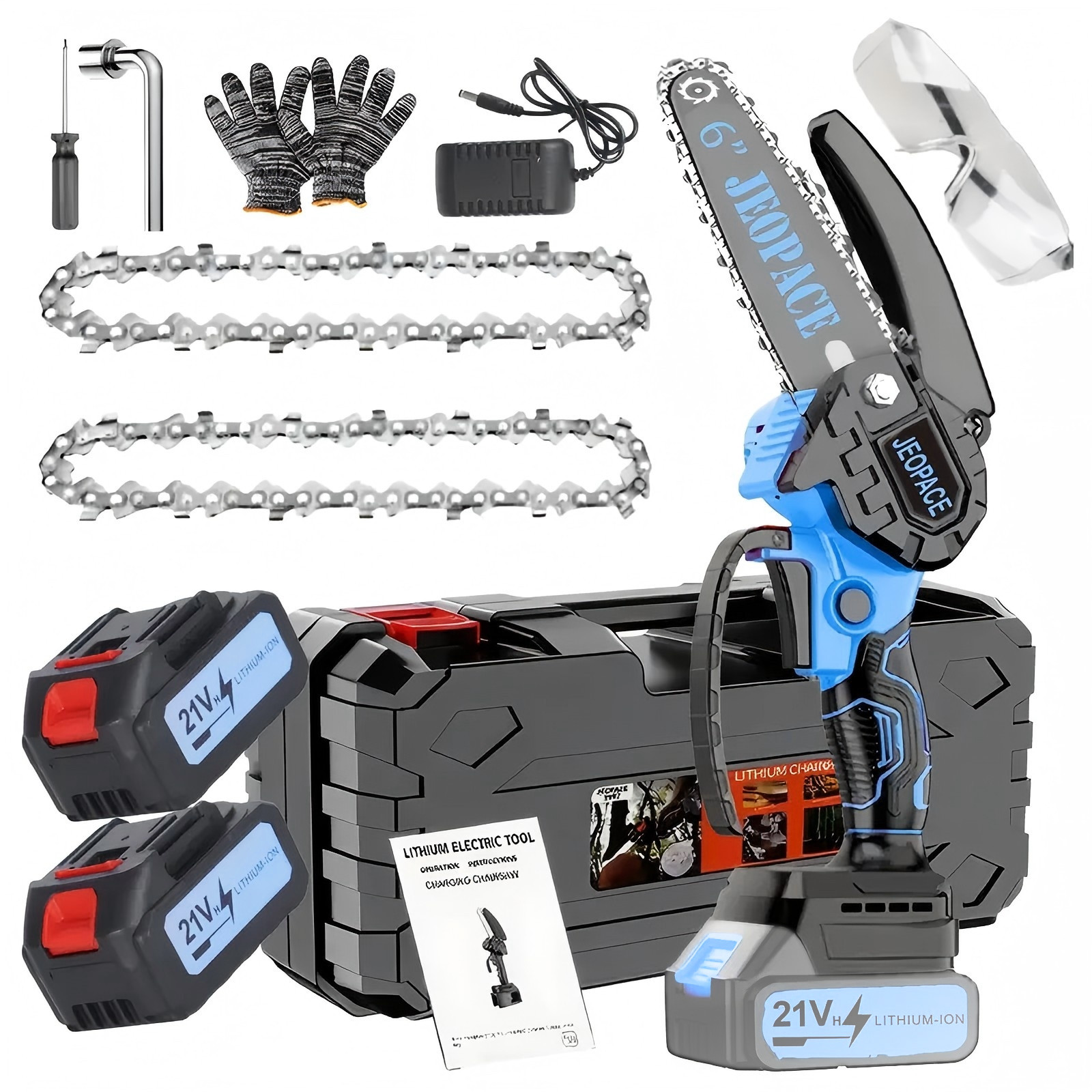 Mini Chainsaw 6 Inch Portable Electric Chainsaw Cordless with 2 Chain, 2 Battery