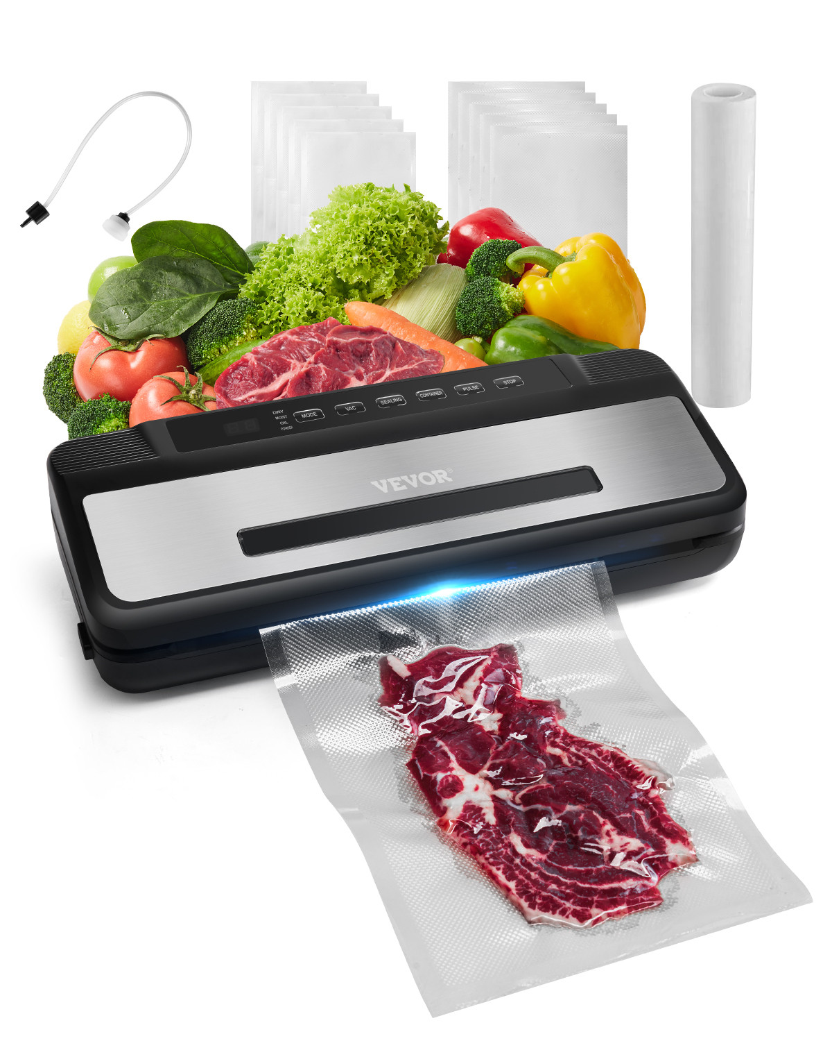 VEVOR 7-in-1 Vacuum Sealer Machine Fast-Compact Automatic Food Saver Bags & Roll