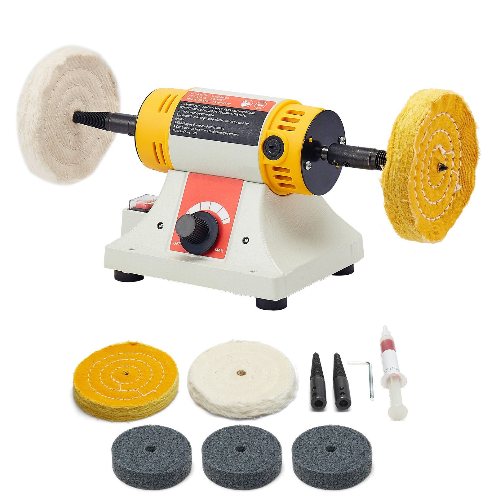Bench Buffer Polisher, 1/ 2HP Polishing and Buffing Machine, 0 to 8000RPM