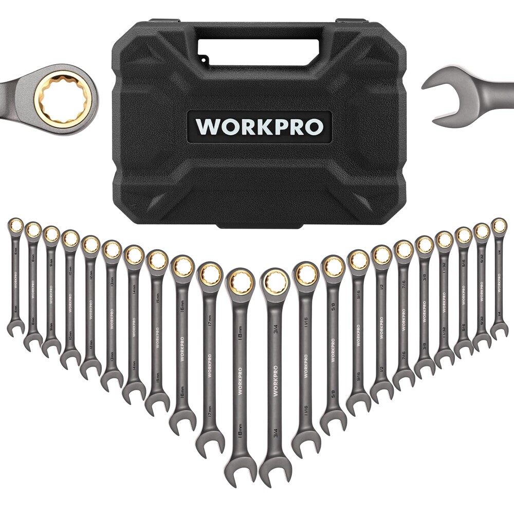 WORKPRO 22PC Ratcheting Wrench Set Metric 6-18mm&SAE 1/4-3/4″ Combination Wrench