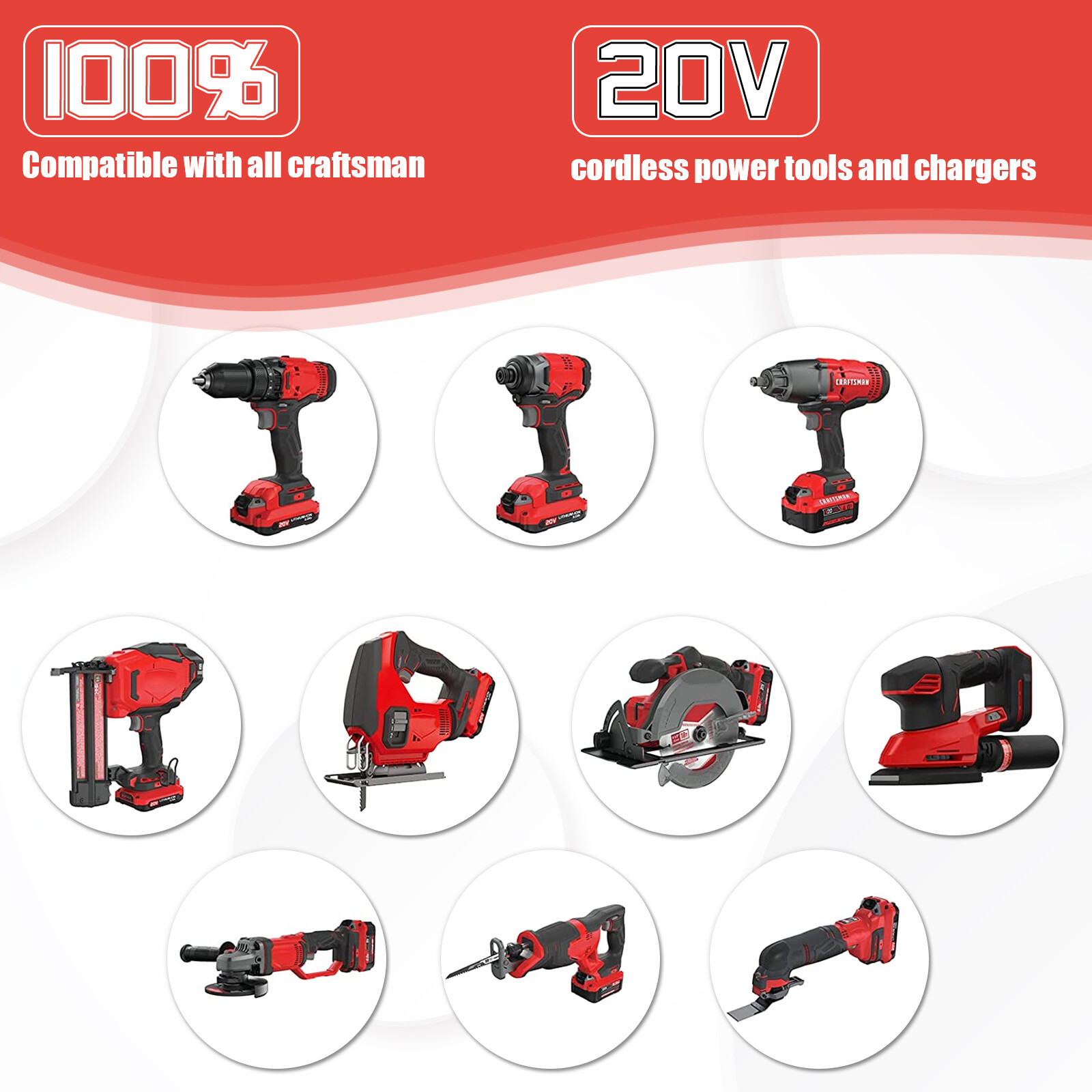 PACK For Craftsman V20 20 Volt MAX 2.0Ah Li-ion Battery CMCB204 CMCB202 CMCB206