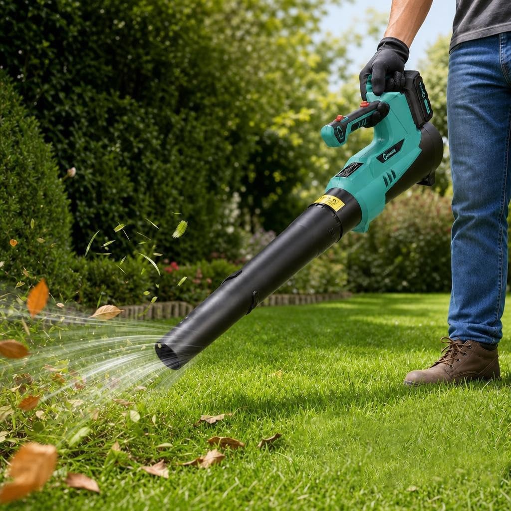 Cordless Leaf Blower 550CFM 130MPH 6 Speed Electric Lawn Blower with 2 Batteries