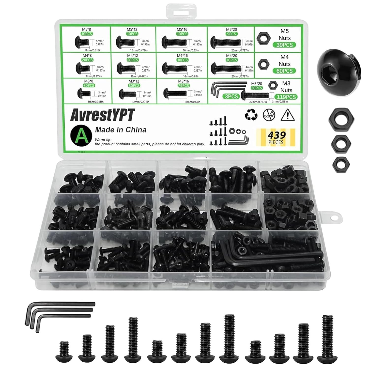 M2 M3 M4 M5 Screws Nuts Bolts & Washers Assortment Kit for 3D Print,DIY Projects
