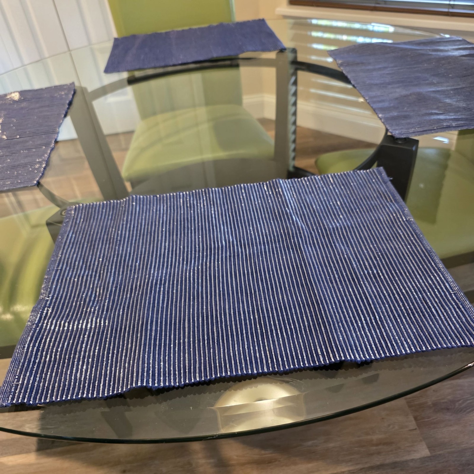 Woven Blue & Shiny Silver Thread Striped Placemats – Set Of 4 – 18″ X 13″