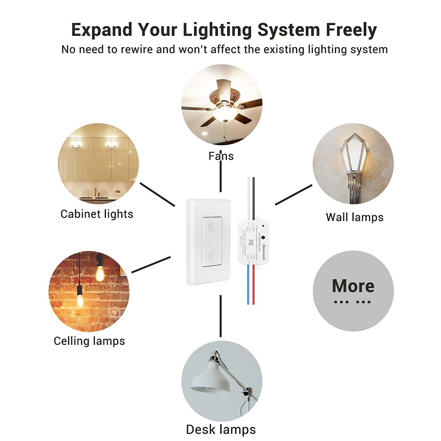 DEWENWILS Wireless Remote Control Wall Light Switch for Ceiling Lights 30M Range