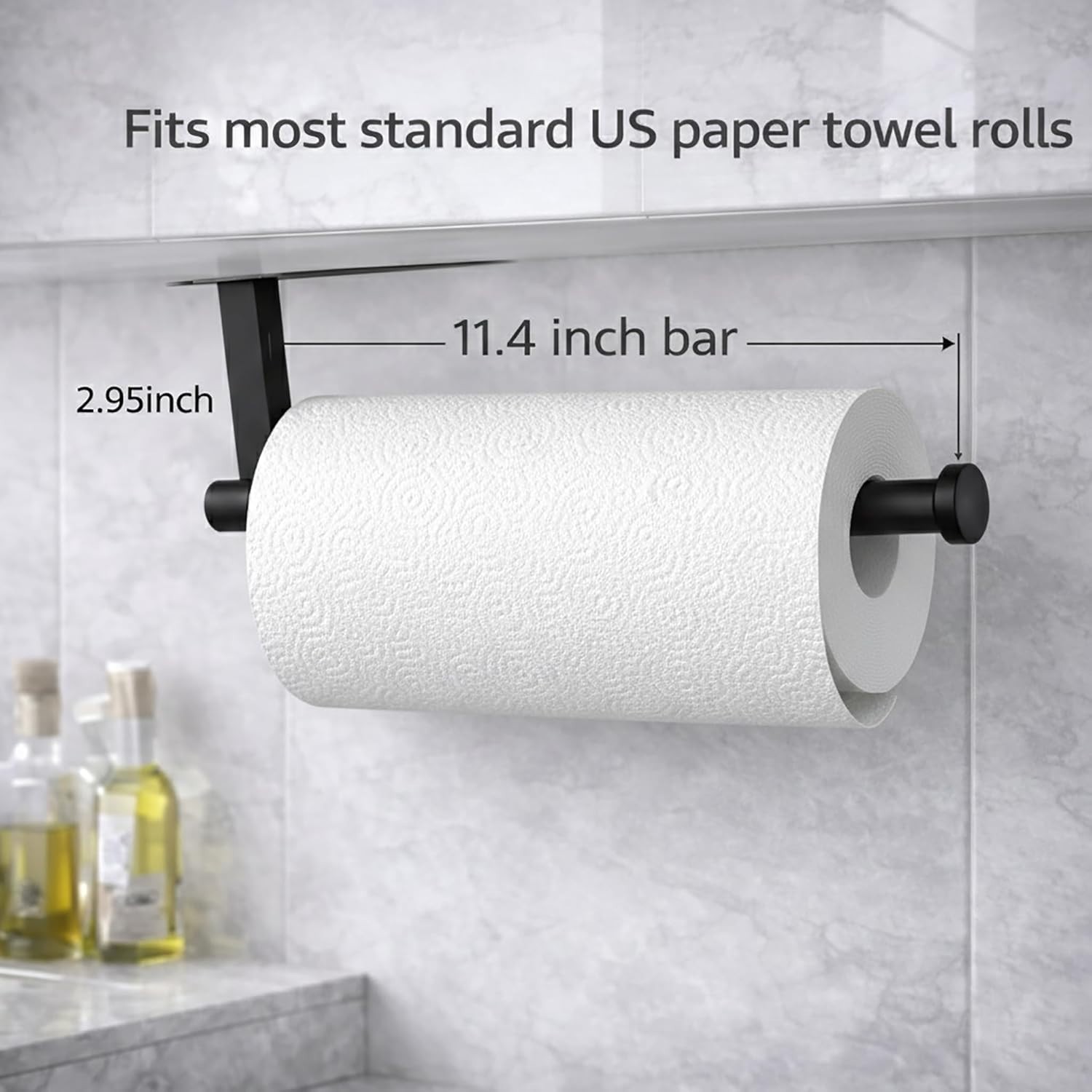 Paper Towel Holder Wall Mount SUS304 Stainless Steel Under Cabinet Black