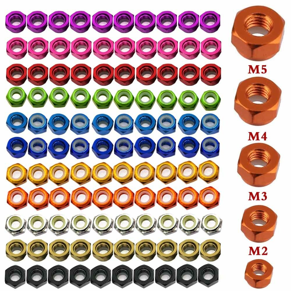 10~100x M2 M3 M4 M5 Nylon Insert Self-Lock Nuts Hex Lock Nut Aluminum CNC Nuts