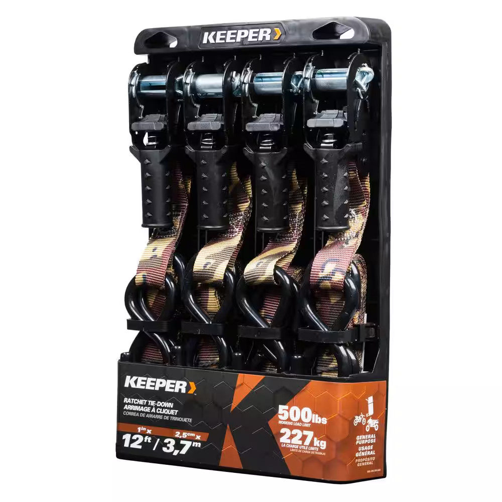 Pistol Grip Desert Camo Ratchet Tie-Down 12 Ft. X 1 In. 1,500 Lbs. (4-Pack)