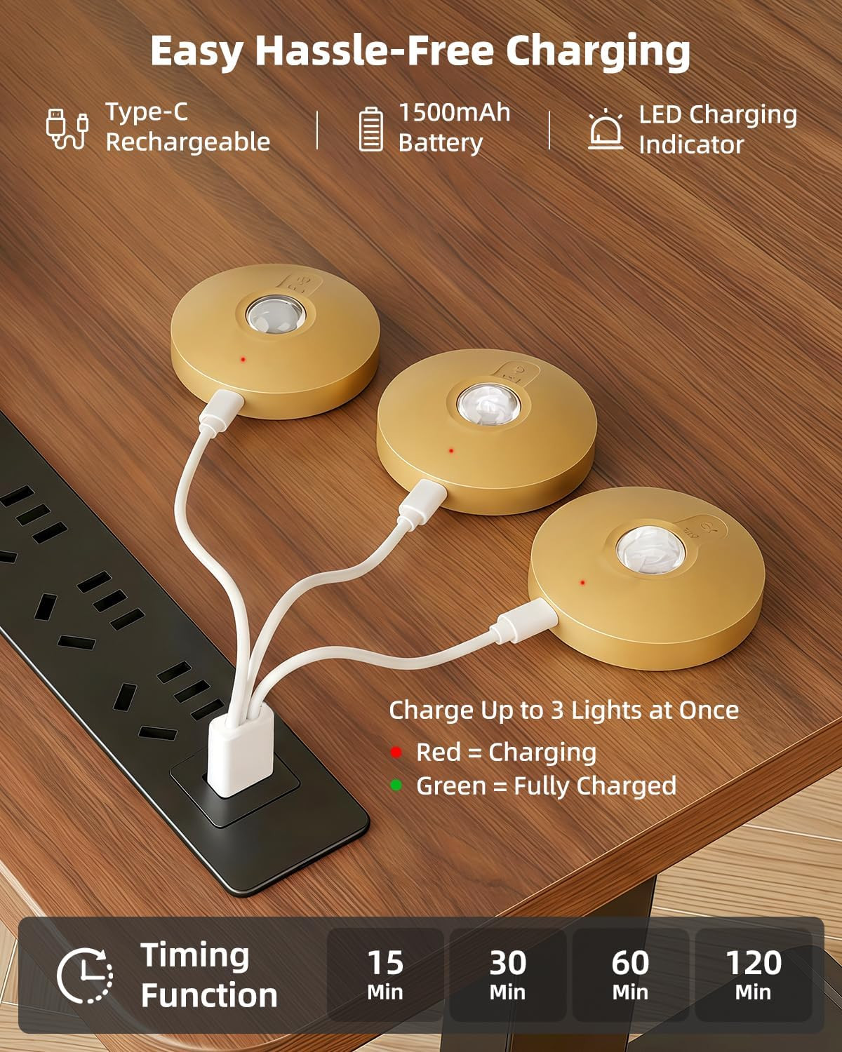 Rechargeable Puck Lights, 6-Pack LED Tap Lights with Remote, 1500mAh Battery, Di