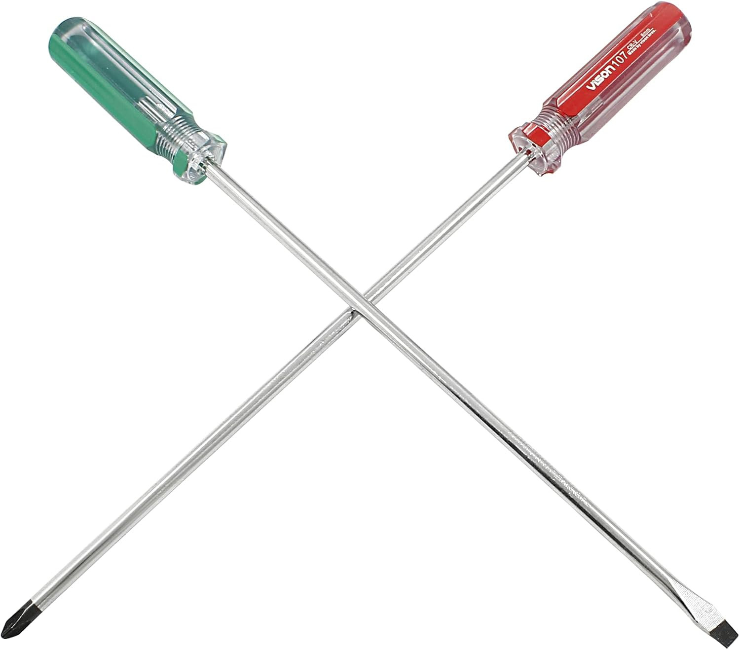 10″ Long Screwdriver Set Phillips & Flat Head Cross Slotted Repair Tool 2 Pack
