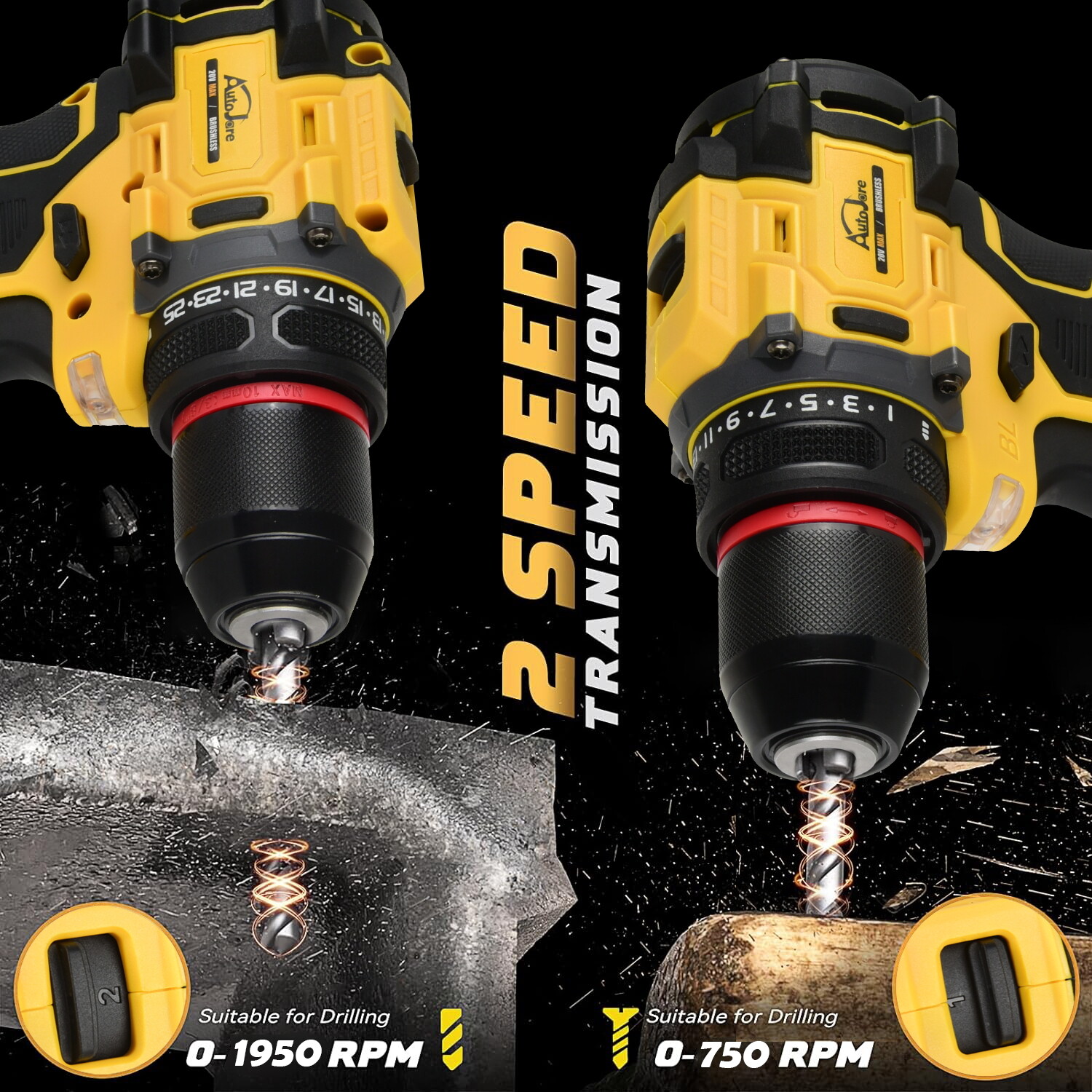 3/8″ Cordless Brushless Drill Driver for Dewalt 20V Max Battery TOOL ONLY