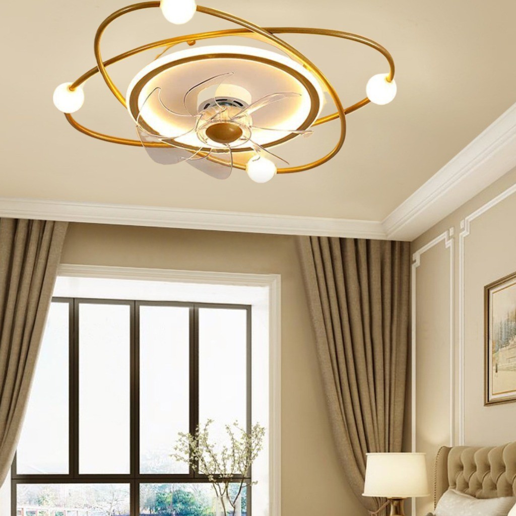 Premium Metal Ceiling Fan Light Fixture Dimmable for Cafe Dining Room Interior