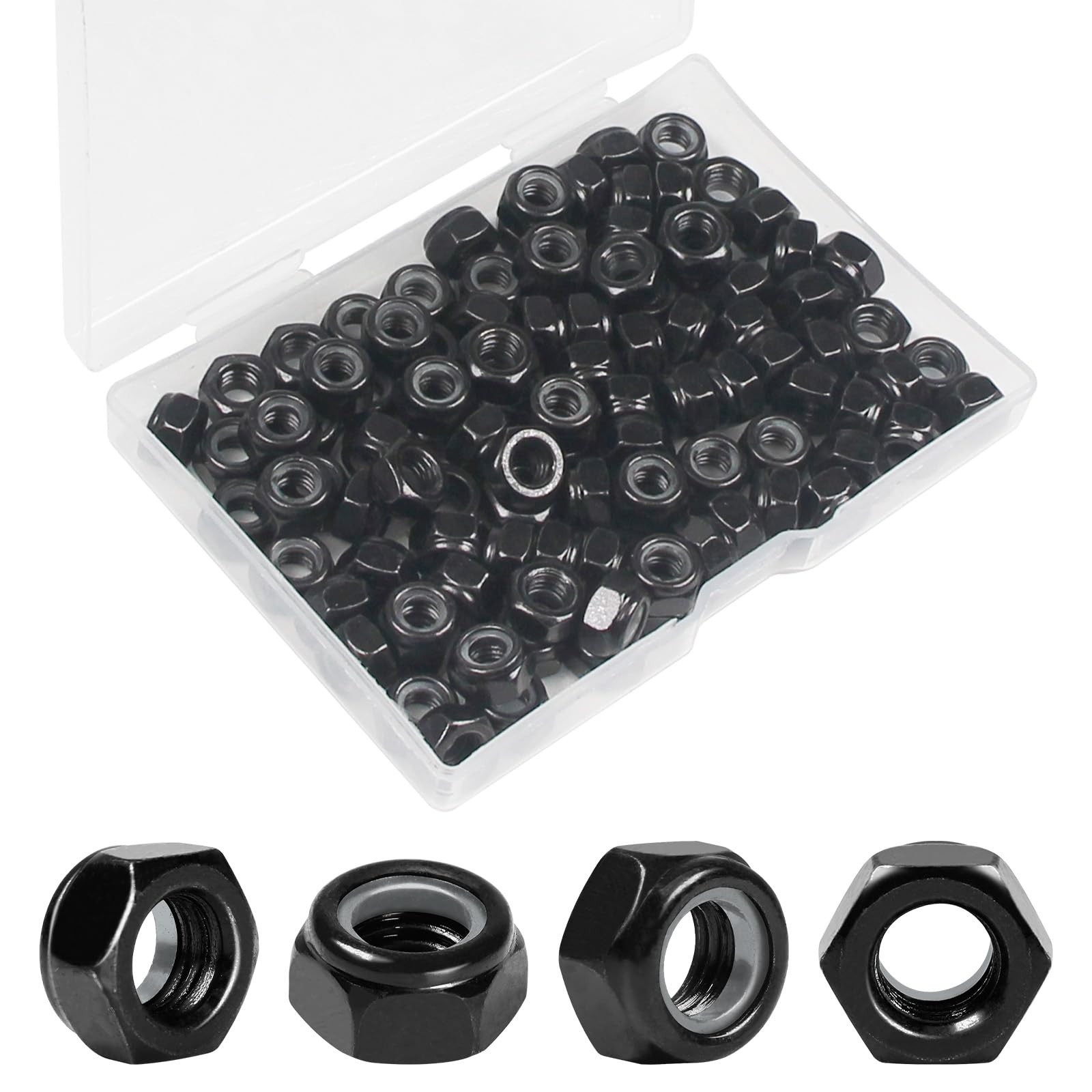 Yinpecly 100Pcs M6 x 1.0mm Nylon Insert Hex Lock Nuts M6; 100pcs, Black