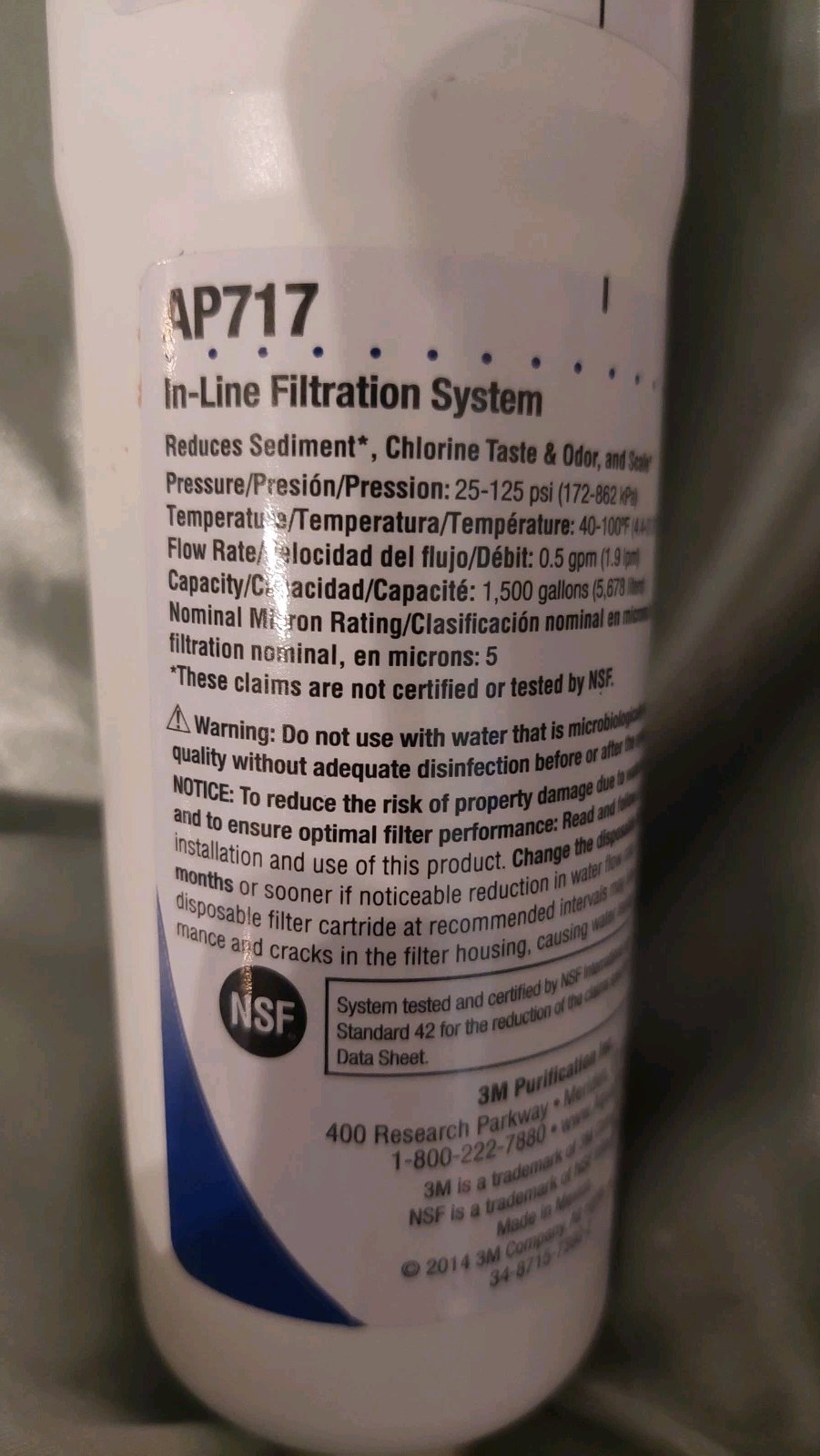 Aqua-Pure AP717 Inline Water Filter for Refrigerator No Chlorine Taste/Odor